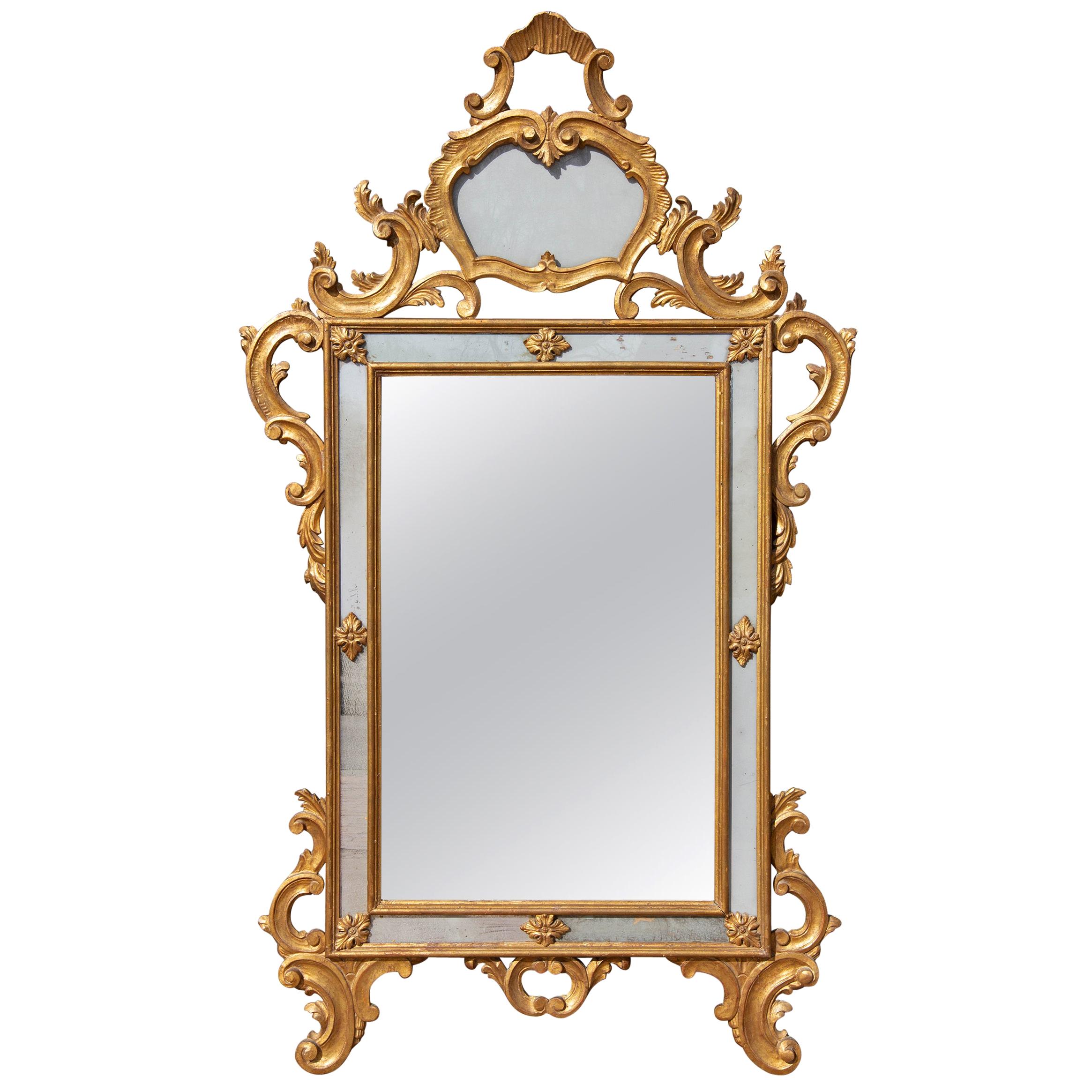 Large Italian Carved and Gilt Wood Rococo Mirror For Sale at 1stDibs