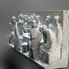 Monumental Italian Carved 3-D Sculptural Plaque of the Last Supper, c1910
