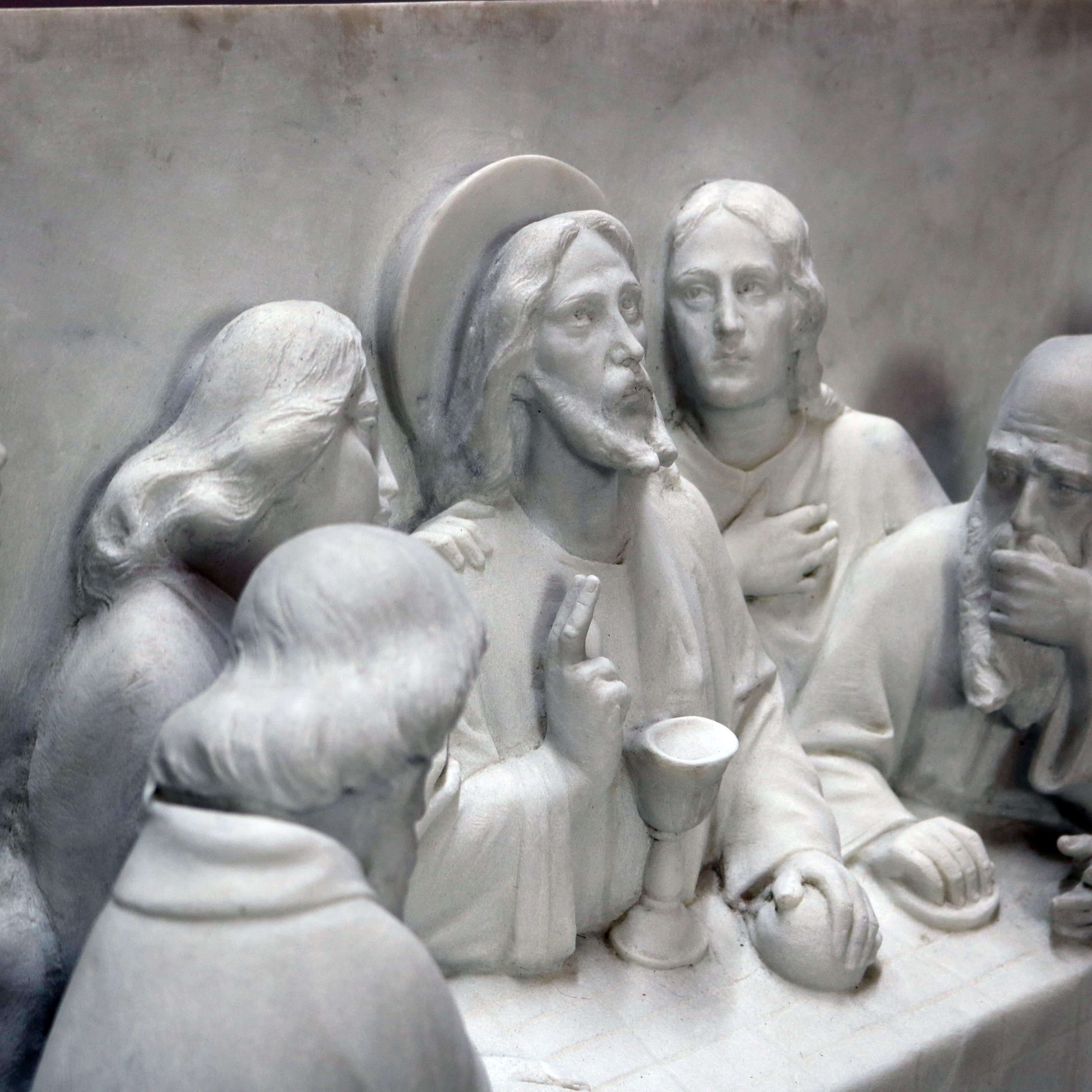 Hand-Carved Monumental Italian Carved 3-D Sculptural Plaque of the Last Supper, c1910