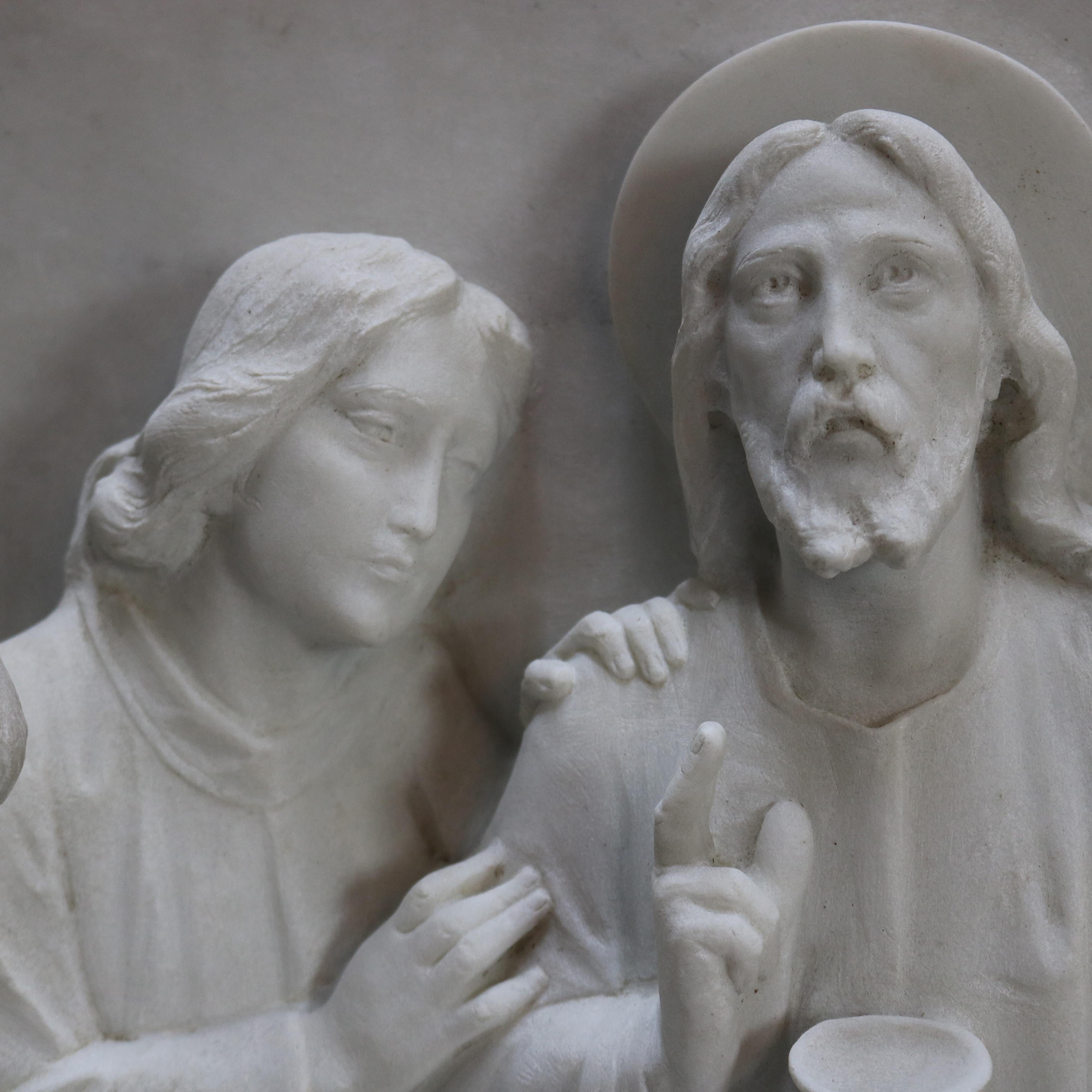 Alabaster Monumental Italian Carved 3-D Sculptural Plaque of the Last Supper, c1910