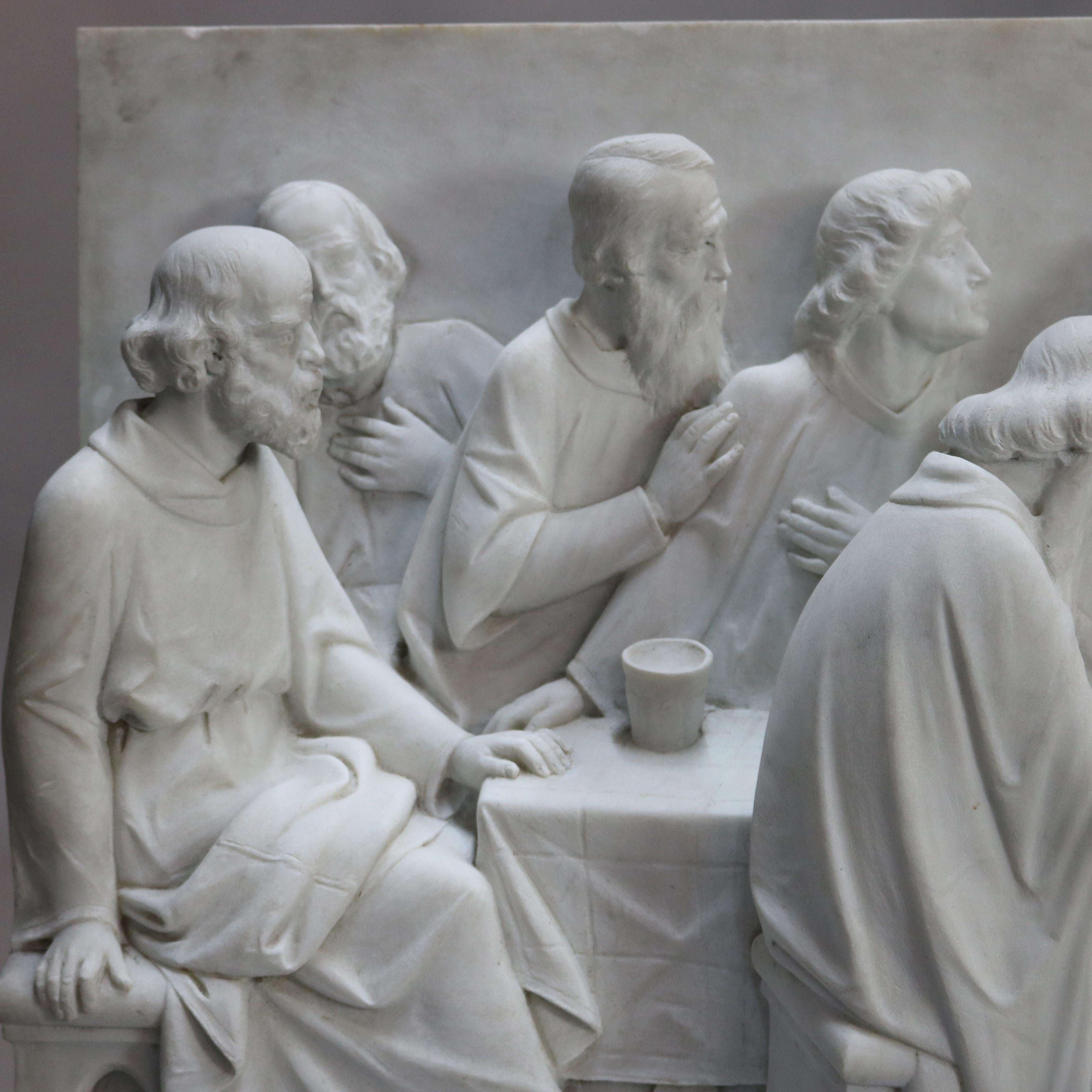 Monumental Italian Carved 3-D Sculptural Plaque of the Last Supper, c1910 3