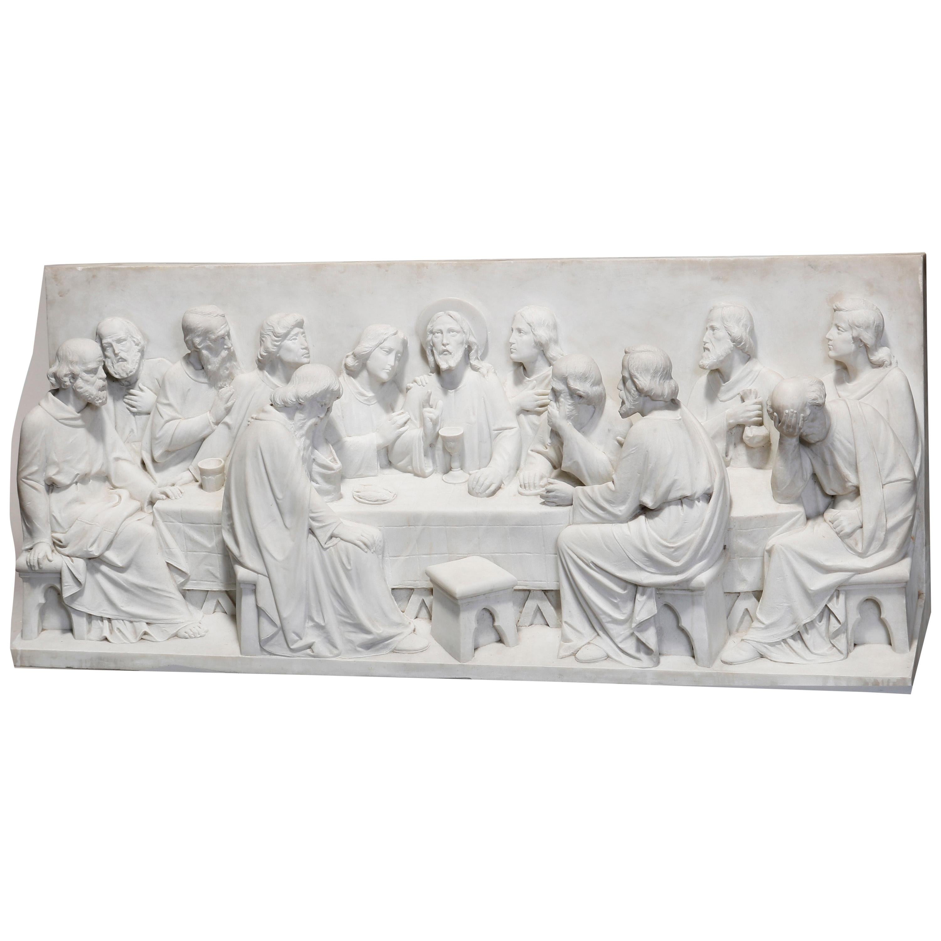 Monumental Italian Carved 3-D Sculptural Plaque of the Last Supper, c1910