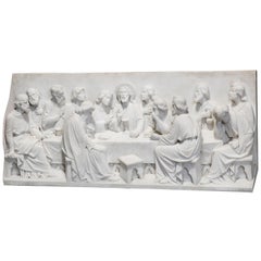 Antique Monumental Italian Carved 3-D Sculptural Plaque of the Last Supper, c1910