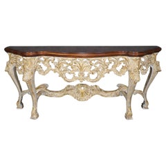 Large Italian Carved Paint Decorated Rococo Console Table with Gilt Details