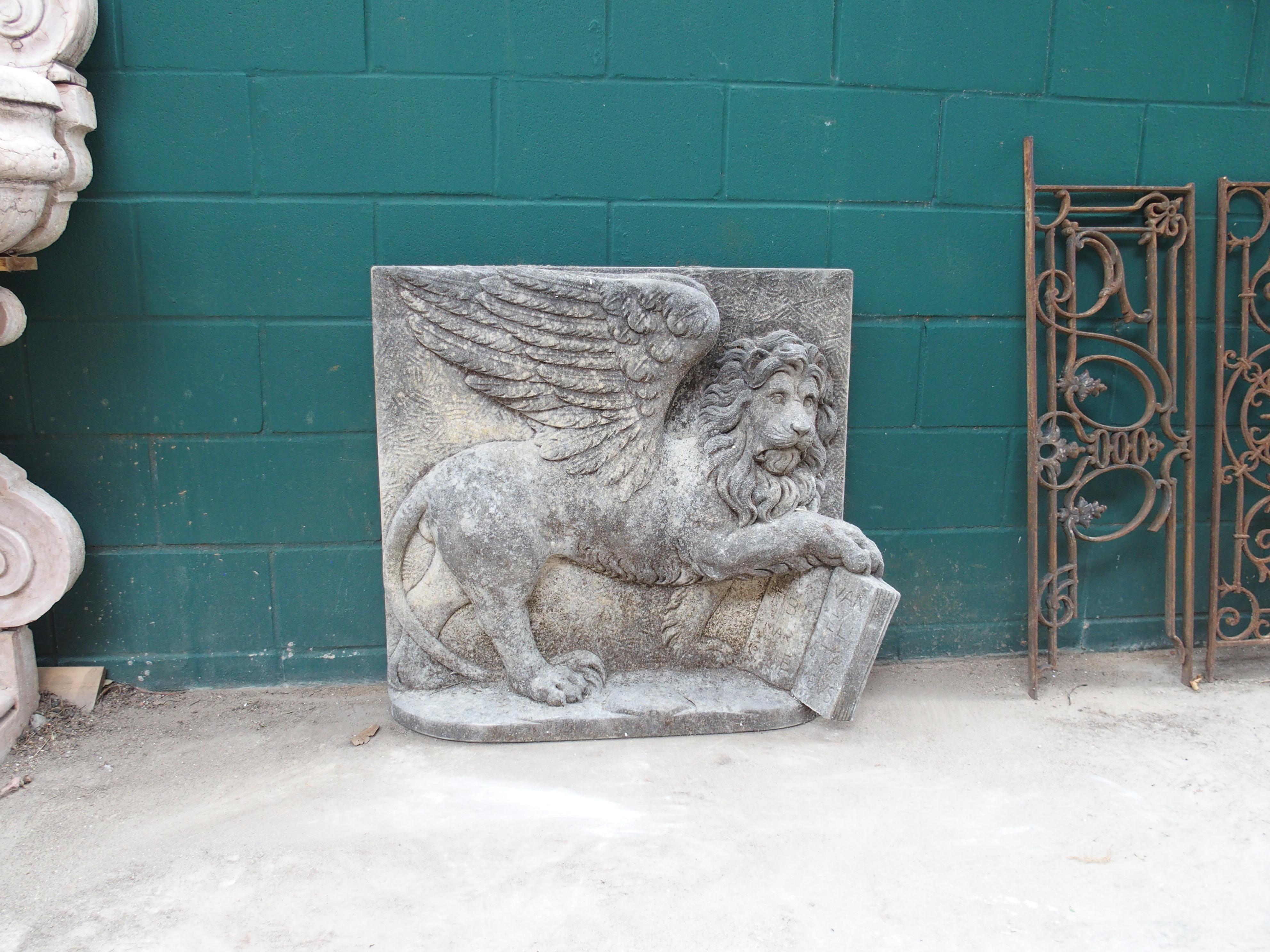 More information coming soon…

This large Italian relief carving depicts the Lion of Piazza San Marco (St. Mark’s Square), a large public square in Venice.  The well-defined winged lion is a symbol of St Mark and of the city of Venice.