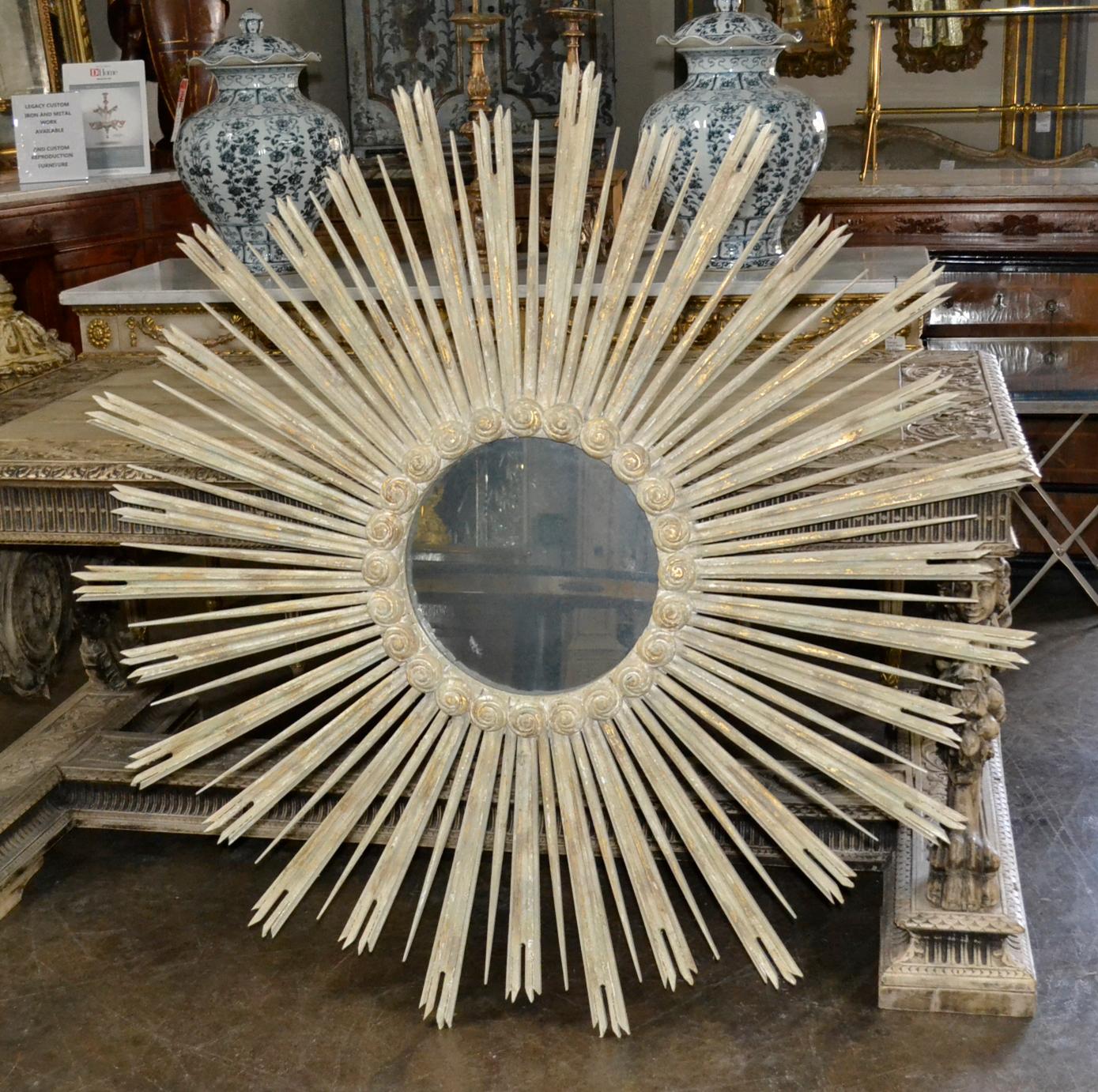 Wood Large Italian Carved Sunburst Mirror