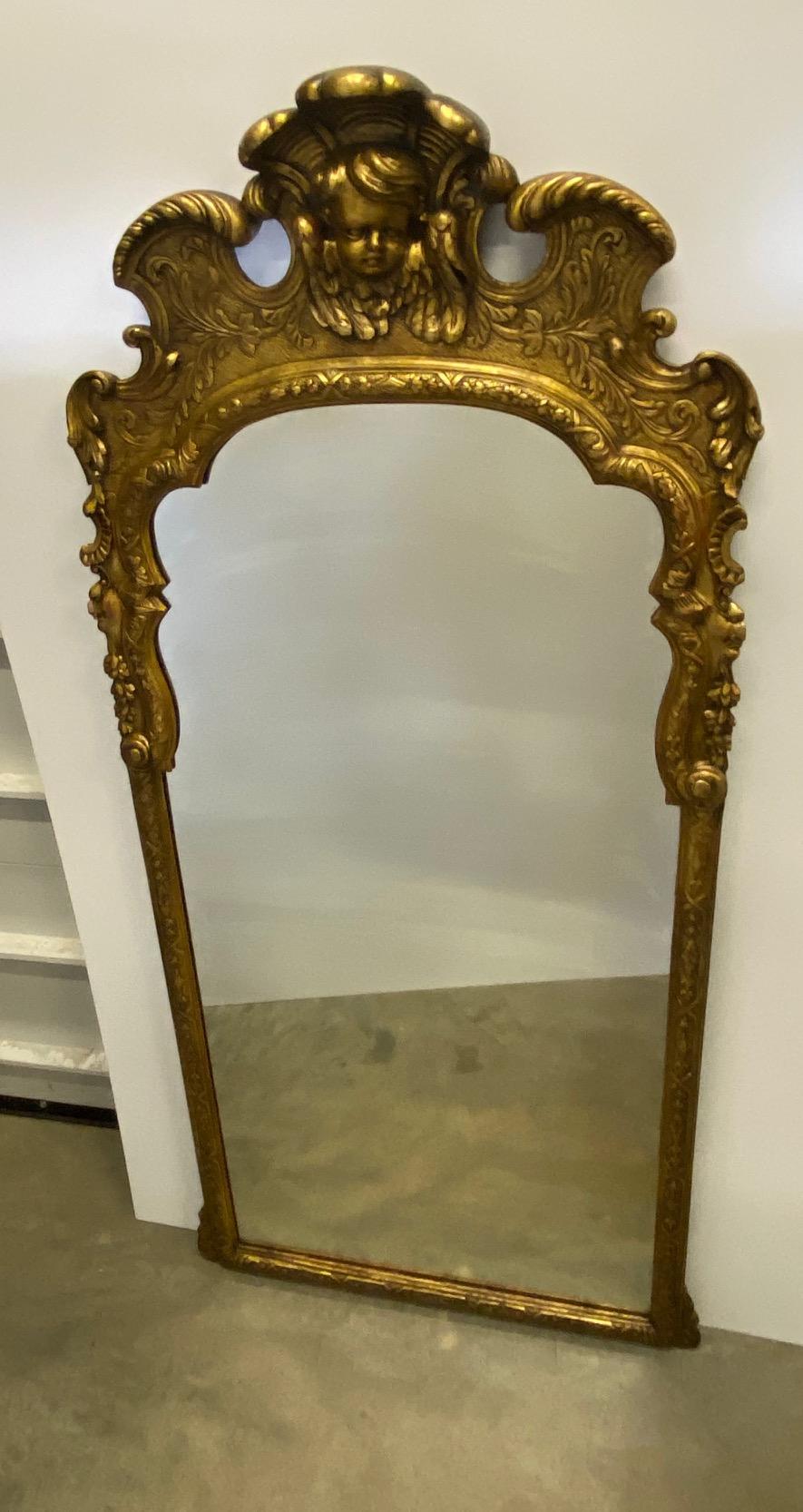 Large Italian Carved Venetian Gold Walnut Mirror In Good Condition For Sale In Hopewell, NJ