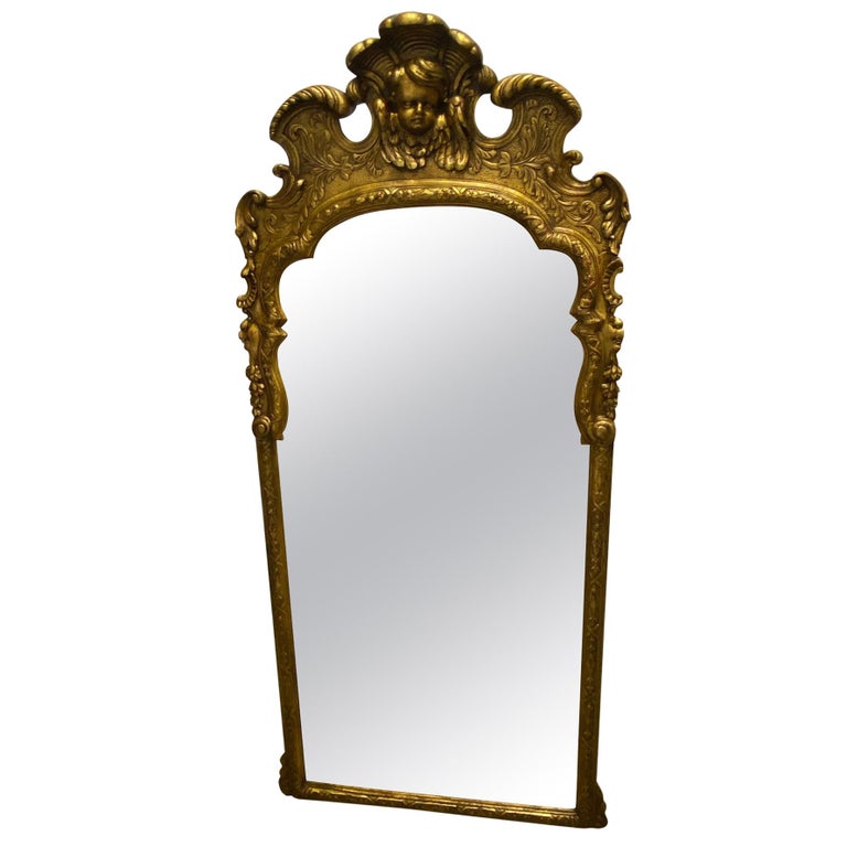 Large Italian Carved Gold Walnut Mirror For Sale at 1stDibs