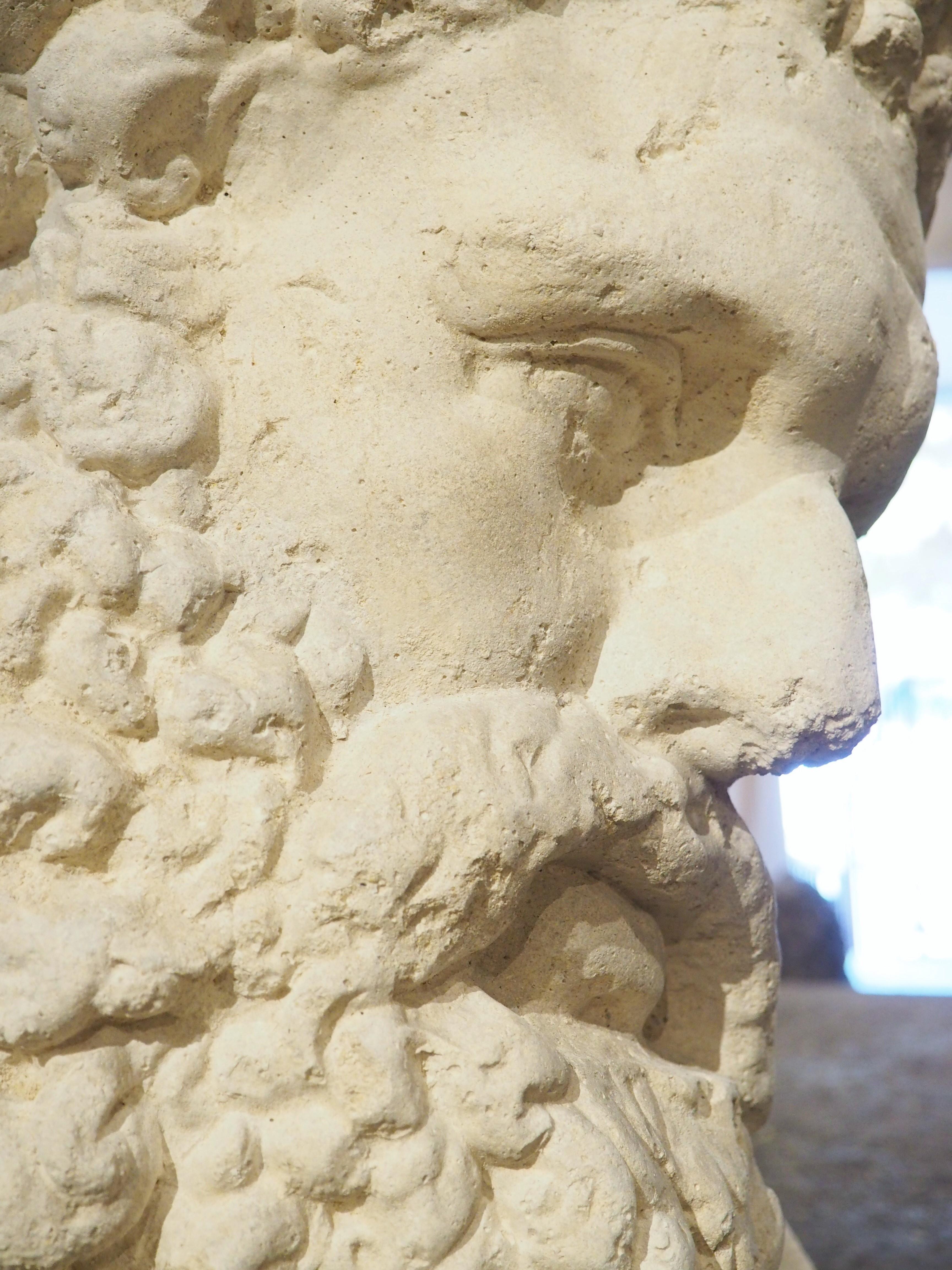 Large Italian Cast Limestone Bust of Hercules 1