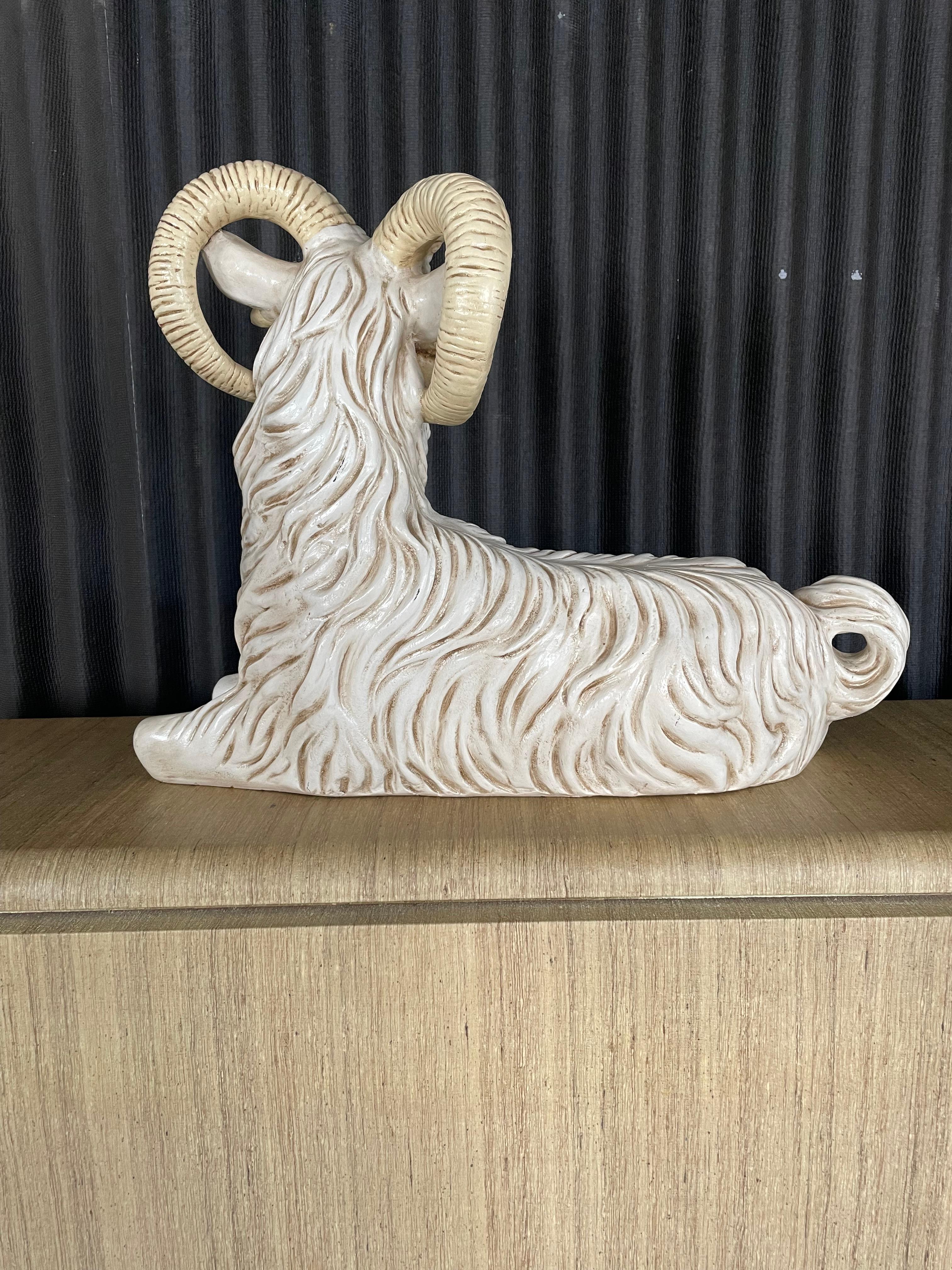 Glazed Large Italian Ceramic Bighorn Ram Sculpture