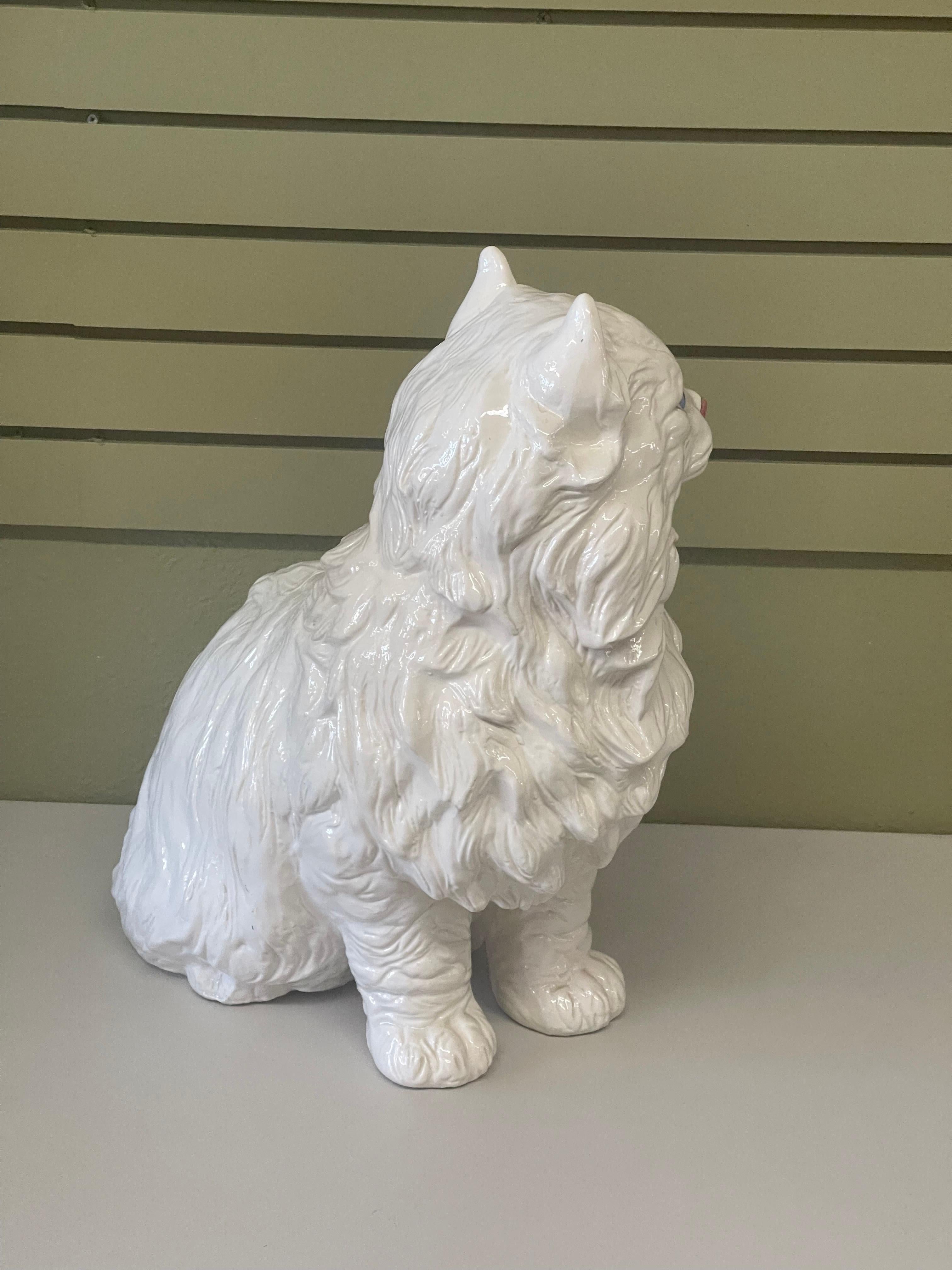 Glazed Large Italian Ceramic Cat Sculpture For Sale