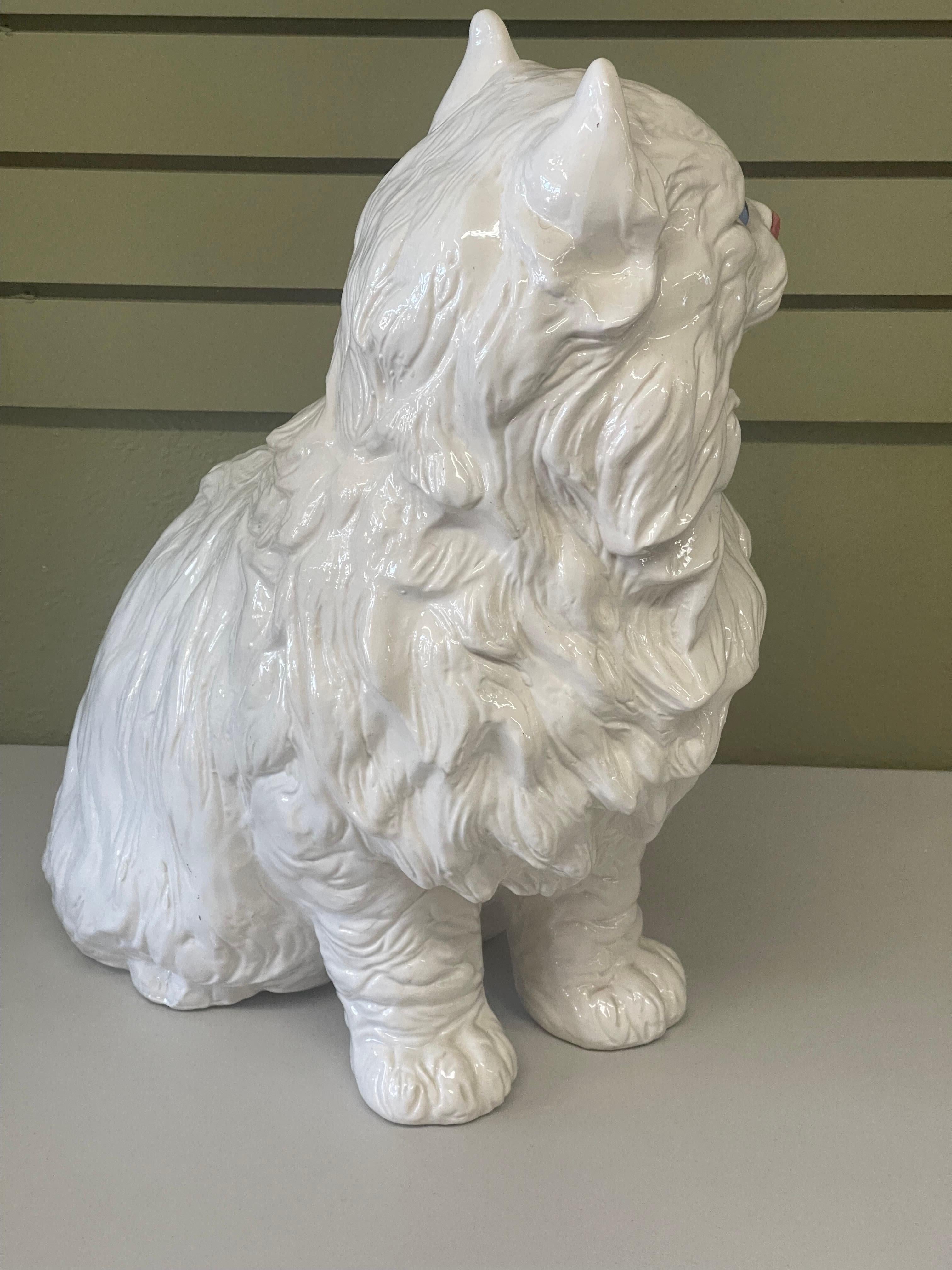 Grande sculpture italienne de chat en céramique en vente 1