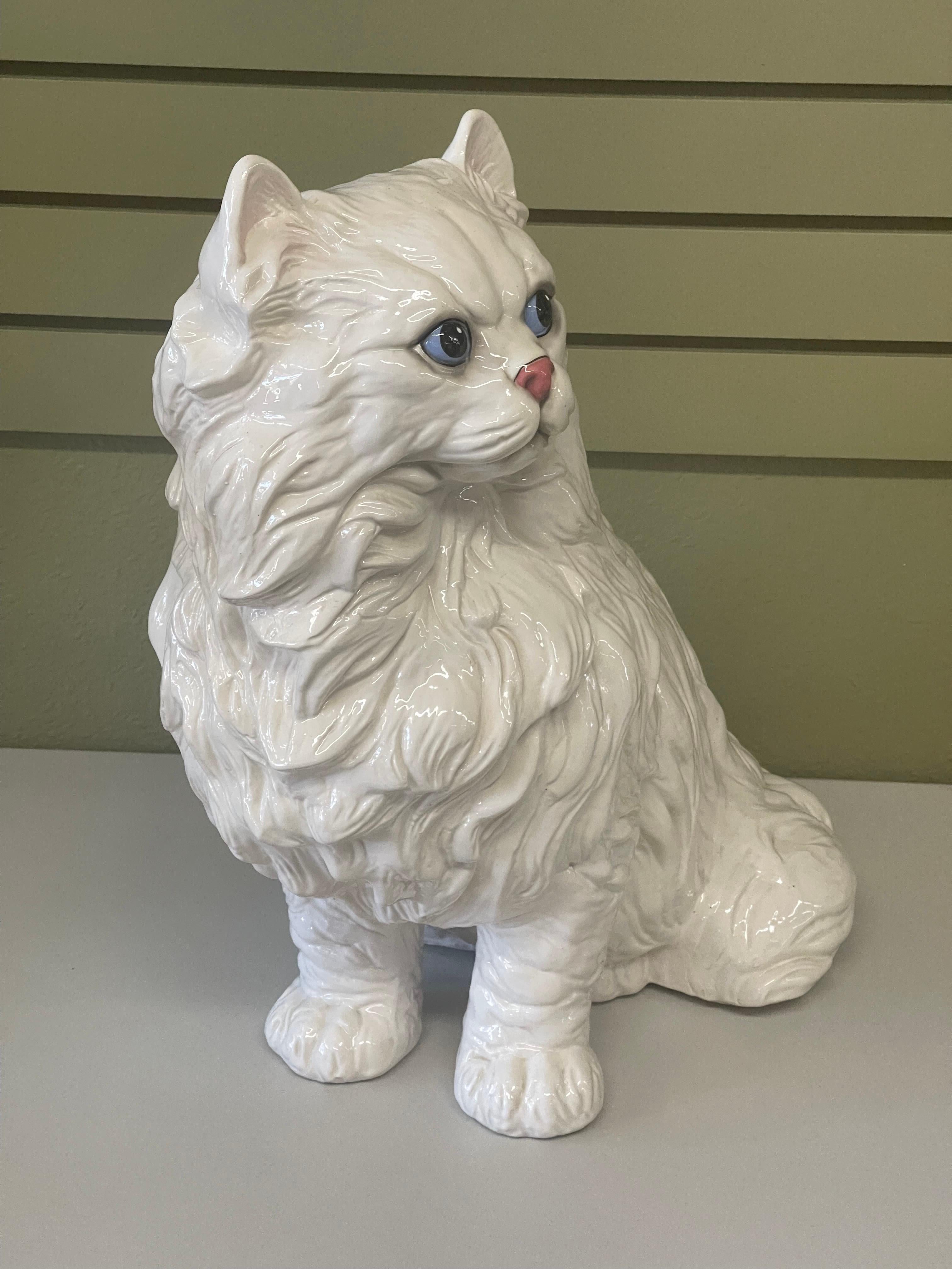 Grande sculpture italienne de chat en céramique en vente 2