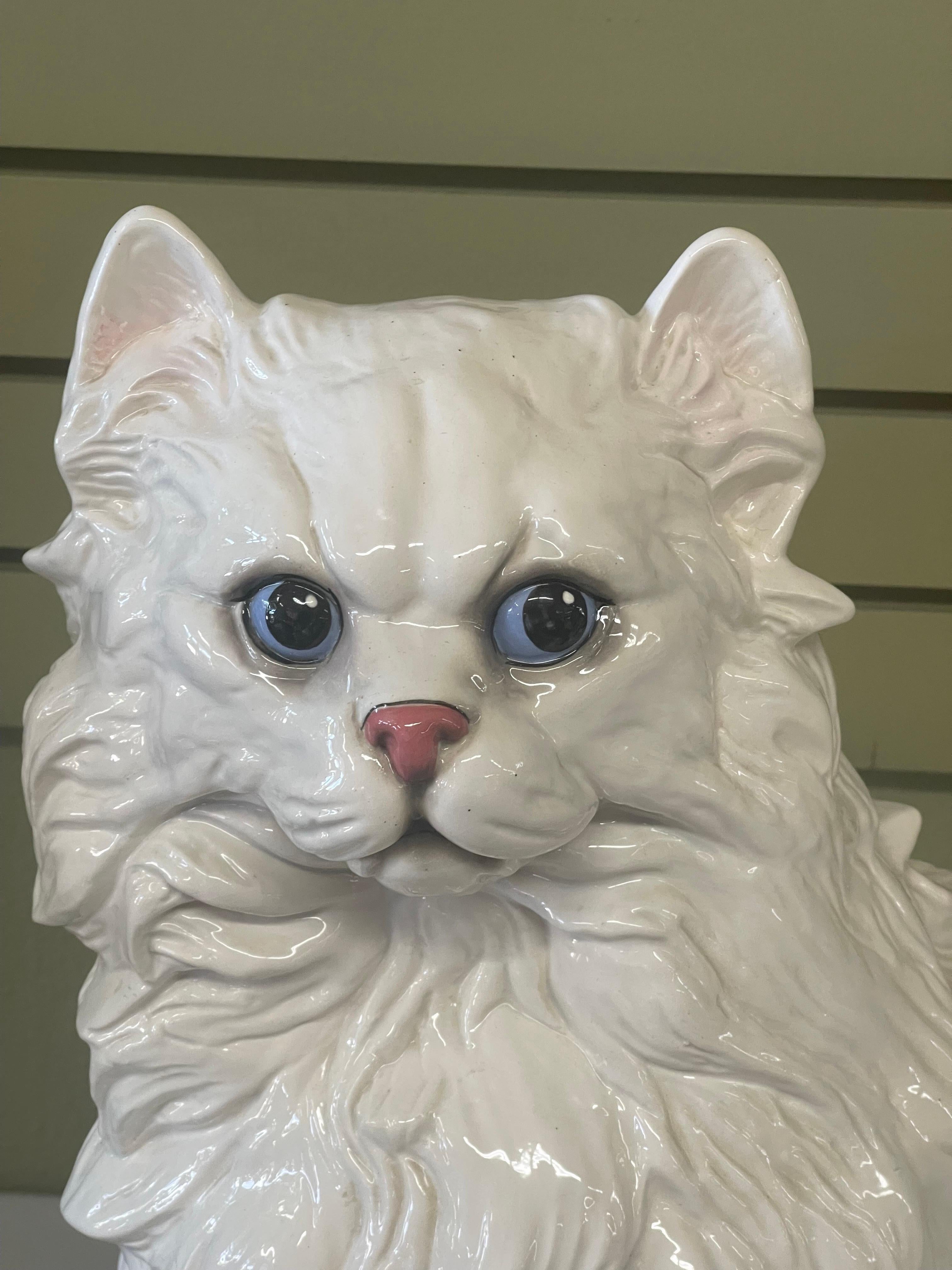 Porcelain Large Italian Ceramic Cat Sculpture For Sale