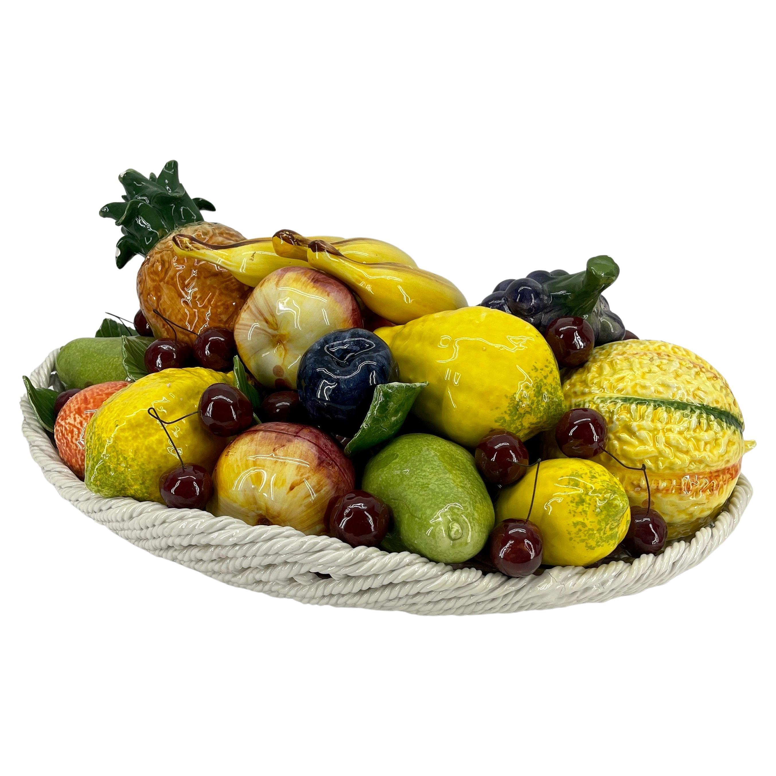 Large Italian Ceramic Fruit Basket Compote Centerpiece 5