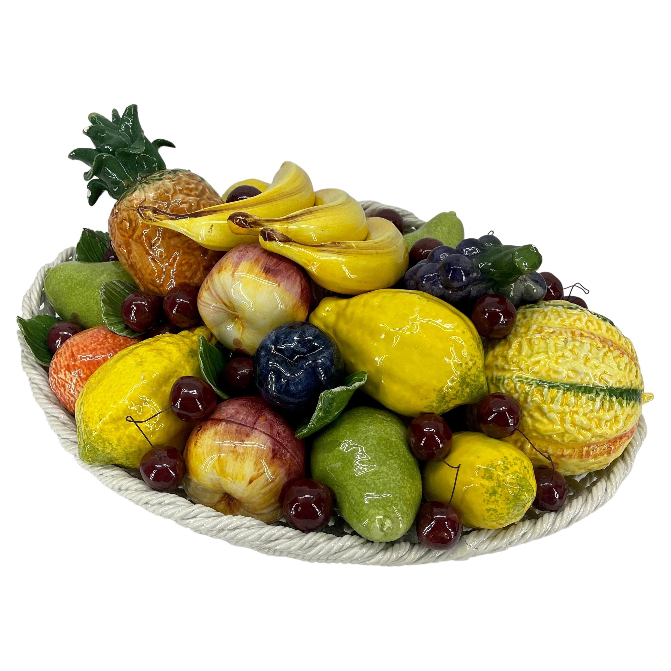 Large Italian Ceramic Fruit Basket Compote Centerpiece 6