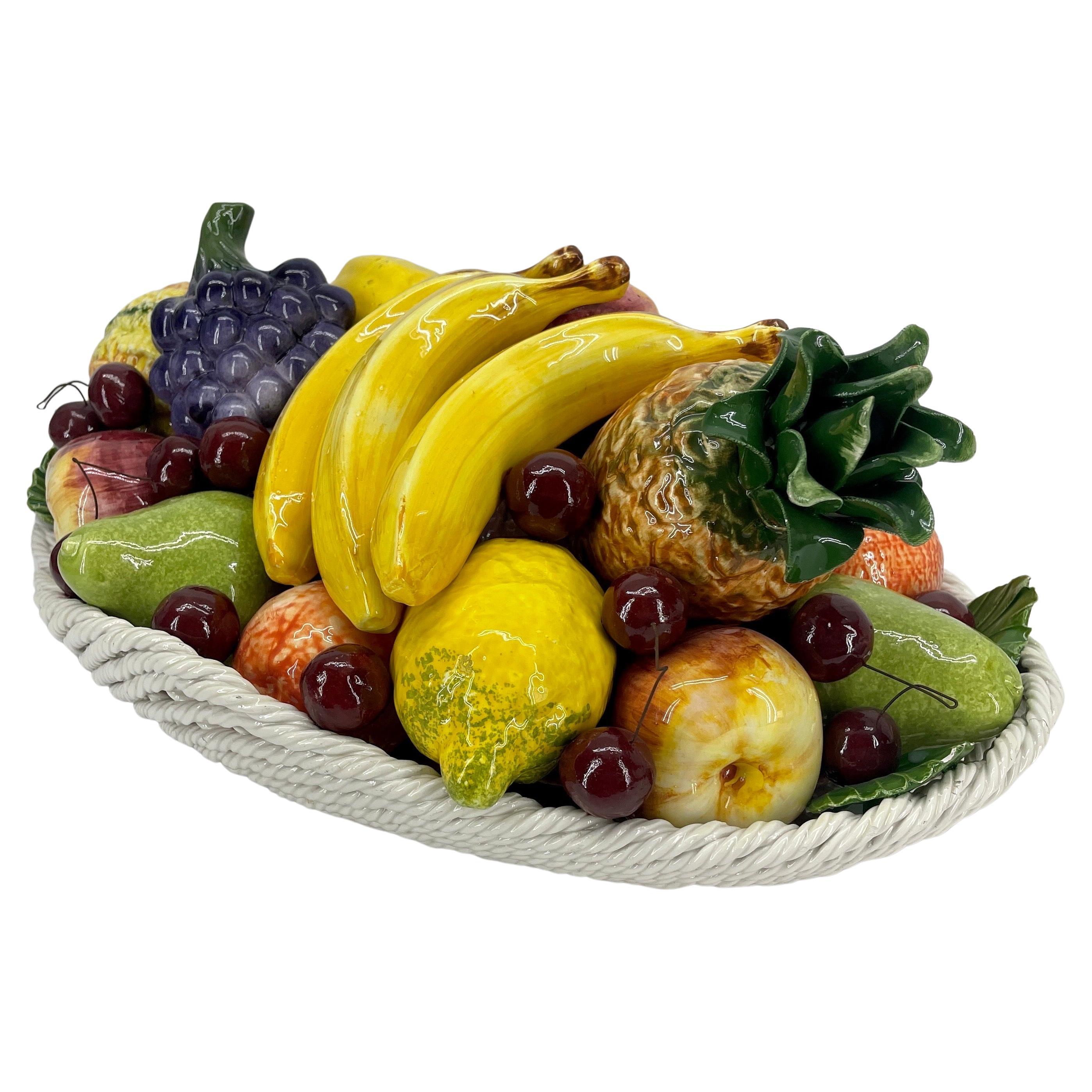 Hand-Crafted Large Italian Ceramic Fruit Basket Compote Centerpiece