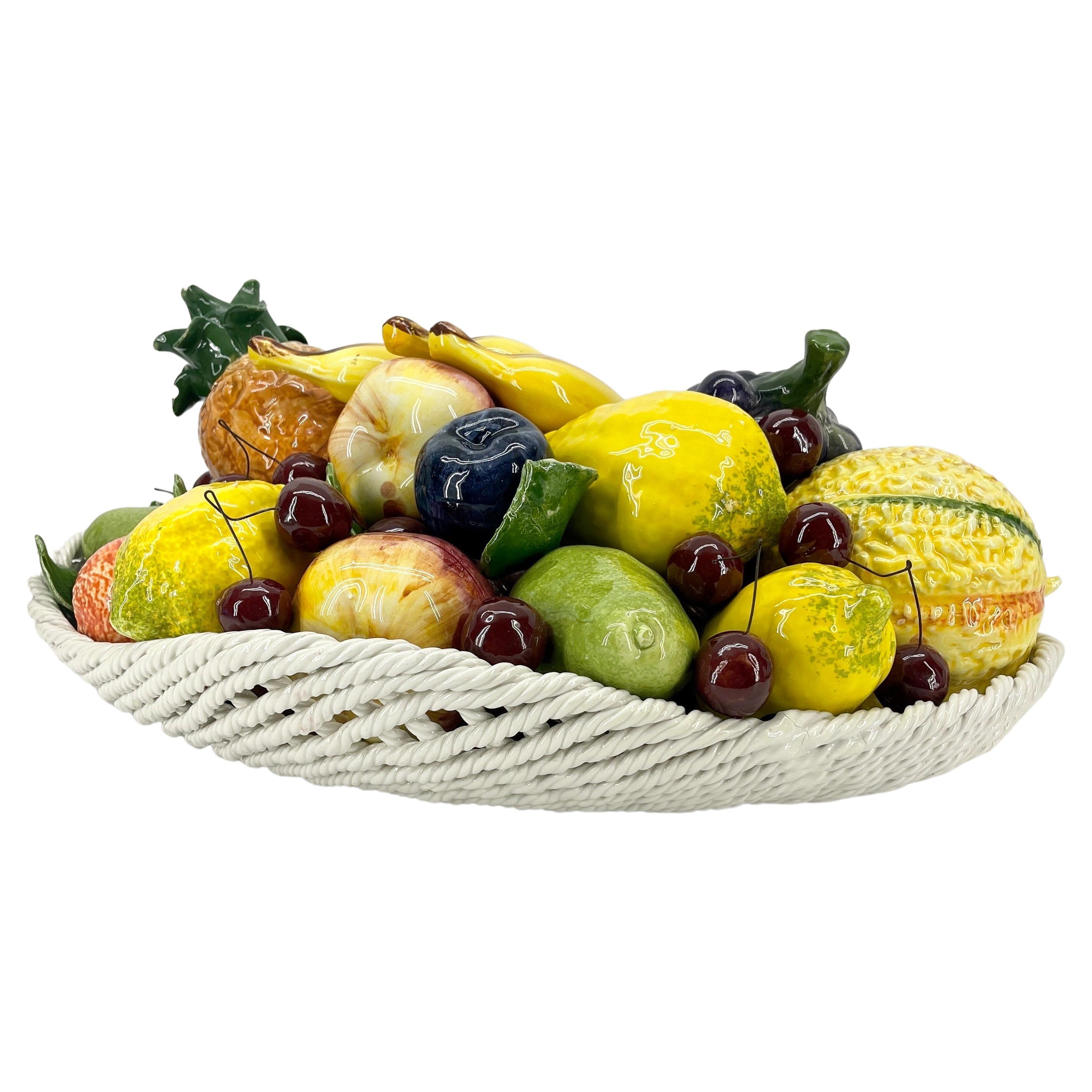 Large Italian Ceramic Fruit Basket Compote Centerpiece 3