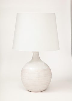 Large Italian Ceramic Lamp with textured Band, Custom shade, Italy, 1960's