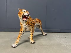 Large italian ceramic leopard statue, 1960s