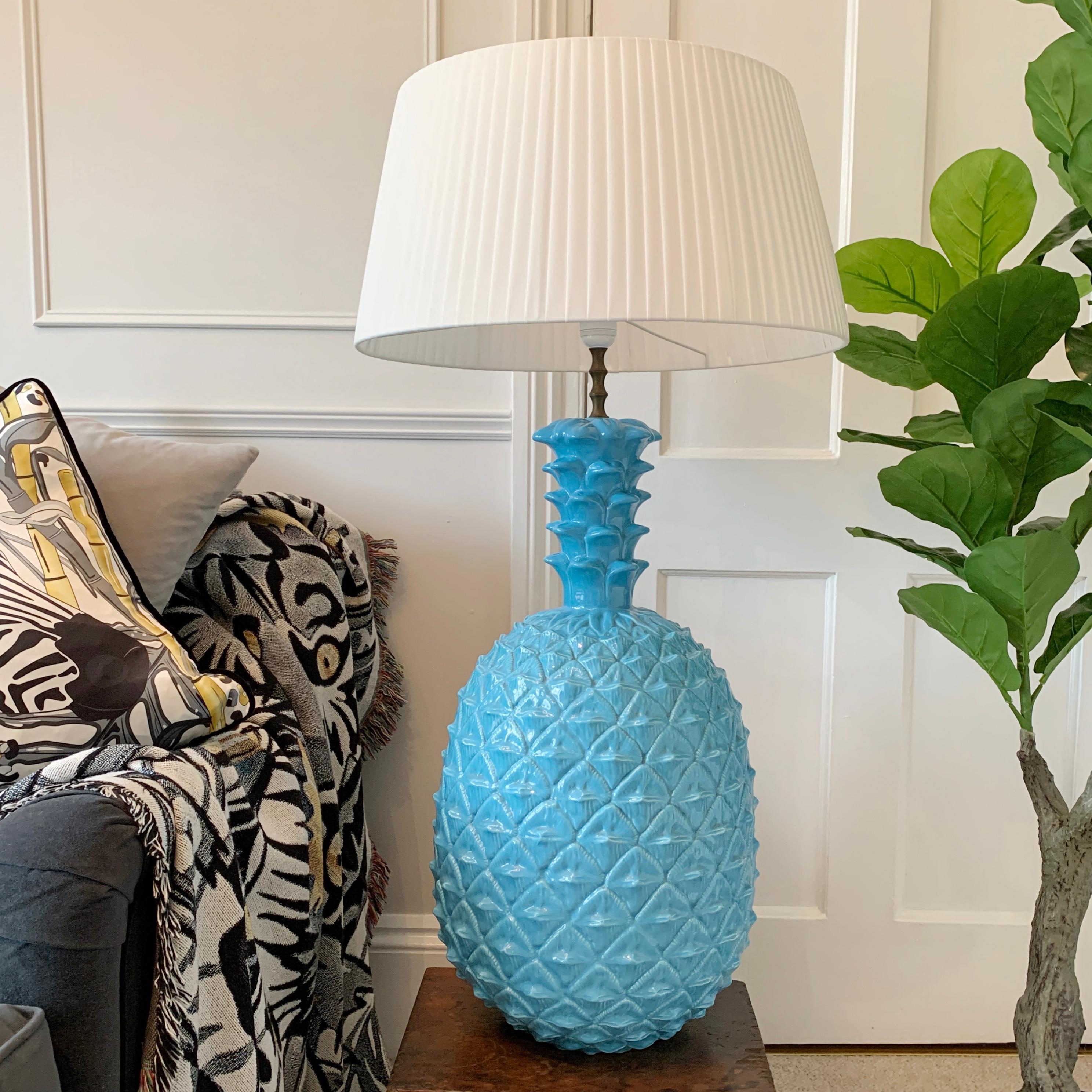 An extraordinary Turquoise Italian ceramic lamp, of quite exceptional proportions. This incredible piece dates to the 1960's and is easily the largest ceramic lamp that we have ever stocked. There is a tiny tonal graze to an area of the glaze, but