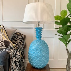 Large Blue Italian Ceramic Pineapple Lamp, 1960's