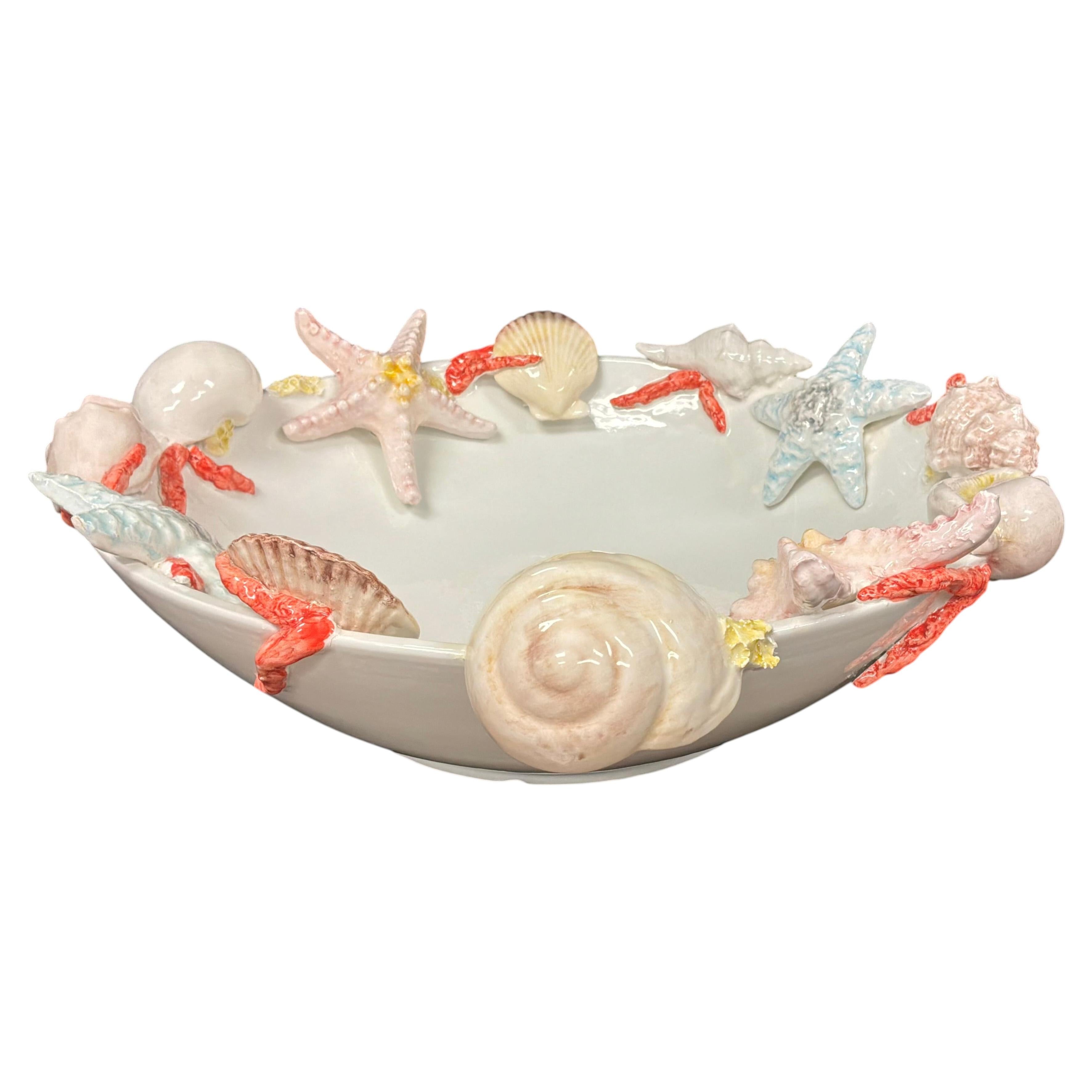 Large Italian Ceramic Seashell Centerpiece Bowl by Borbone Capodimonte