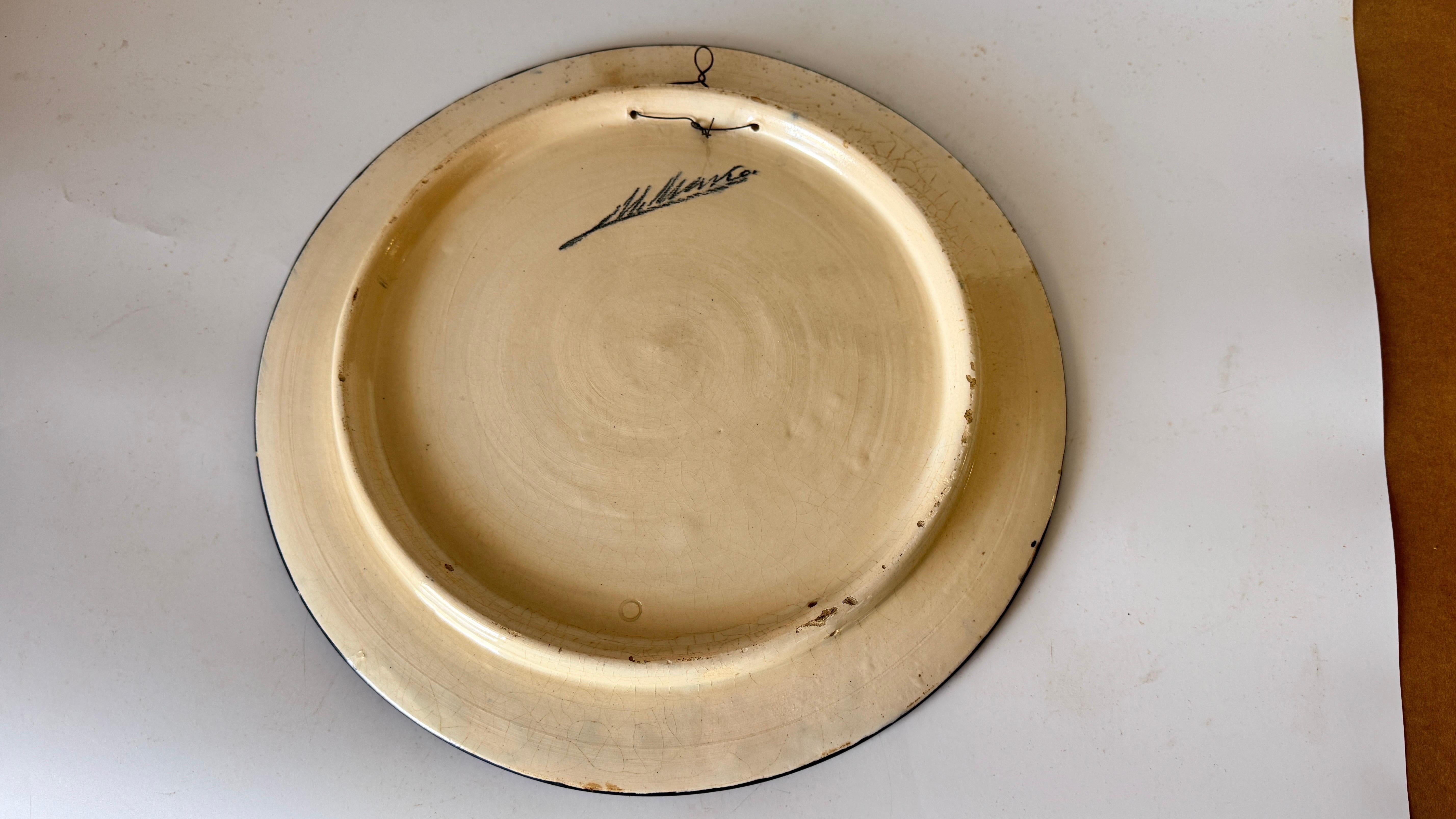 Dipinto a mano Grande piatto da portata in ceramica italiana, firmato, motivi floreali e botanici blu in vendita