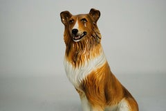 Large Italian Ceramic Sitting Collie Dog Sculpture, 1970s