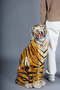 Large Italian Ceramic Tiger, 1970s Hollywood Regency