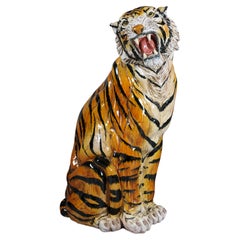 Large Italian Ceramic Tiger, 1970s Hollywood Regency