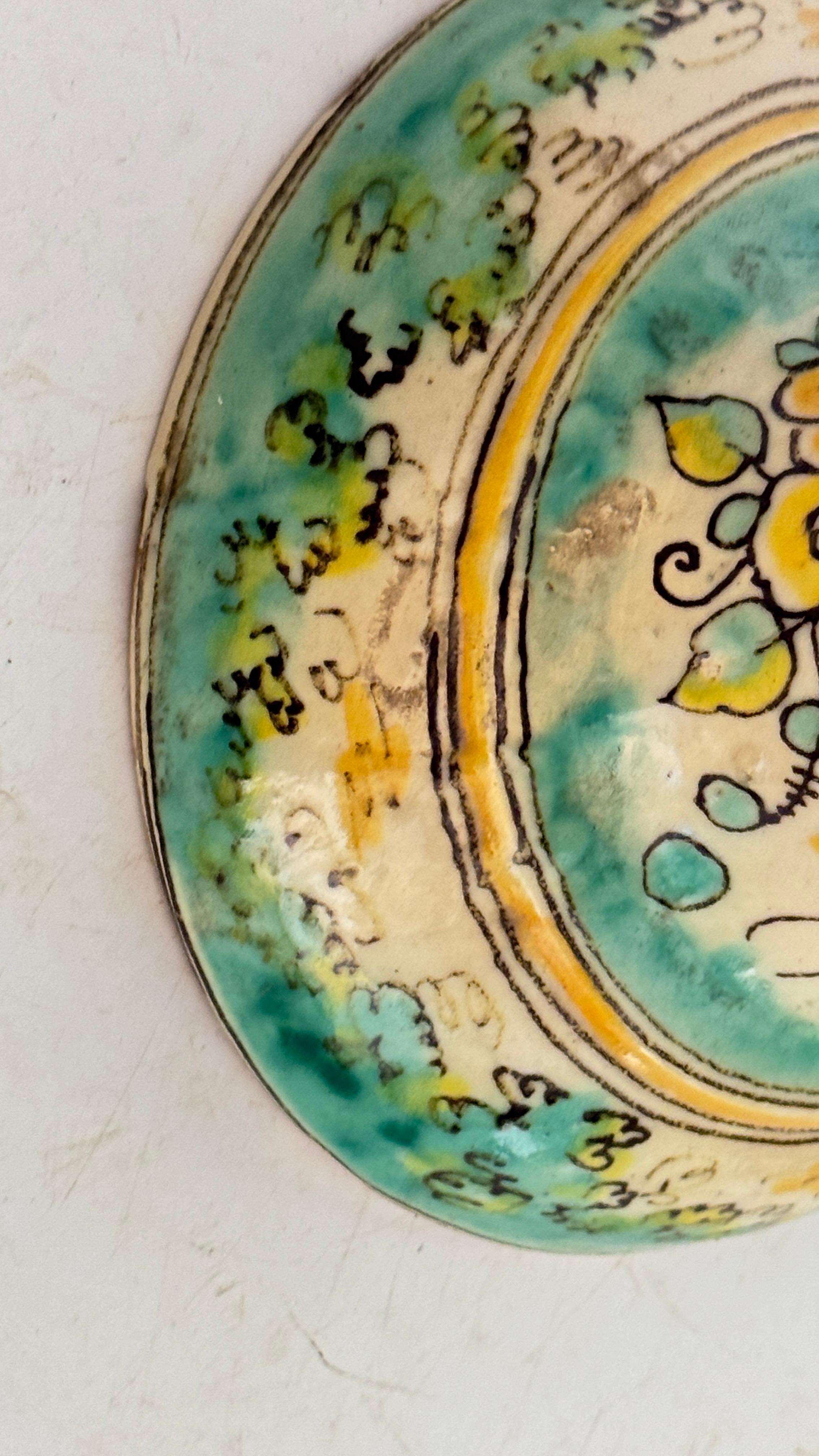 Gran Jarrón de Cerámica Italiana - Verde y Amarillo - Caballero a Caballo - Años 70 finales del siglo XX en venta