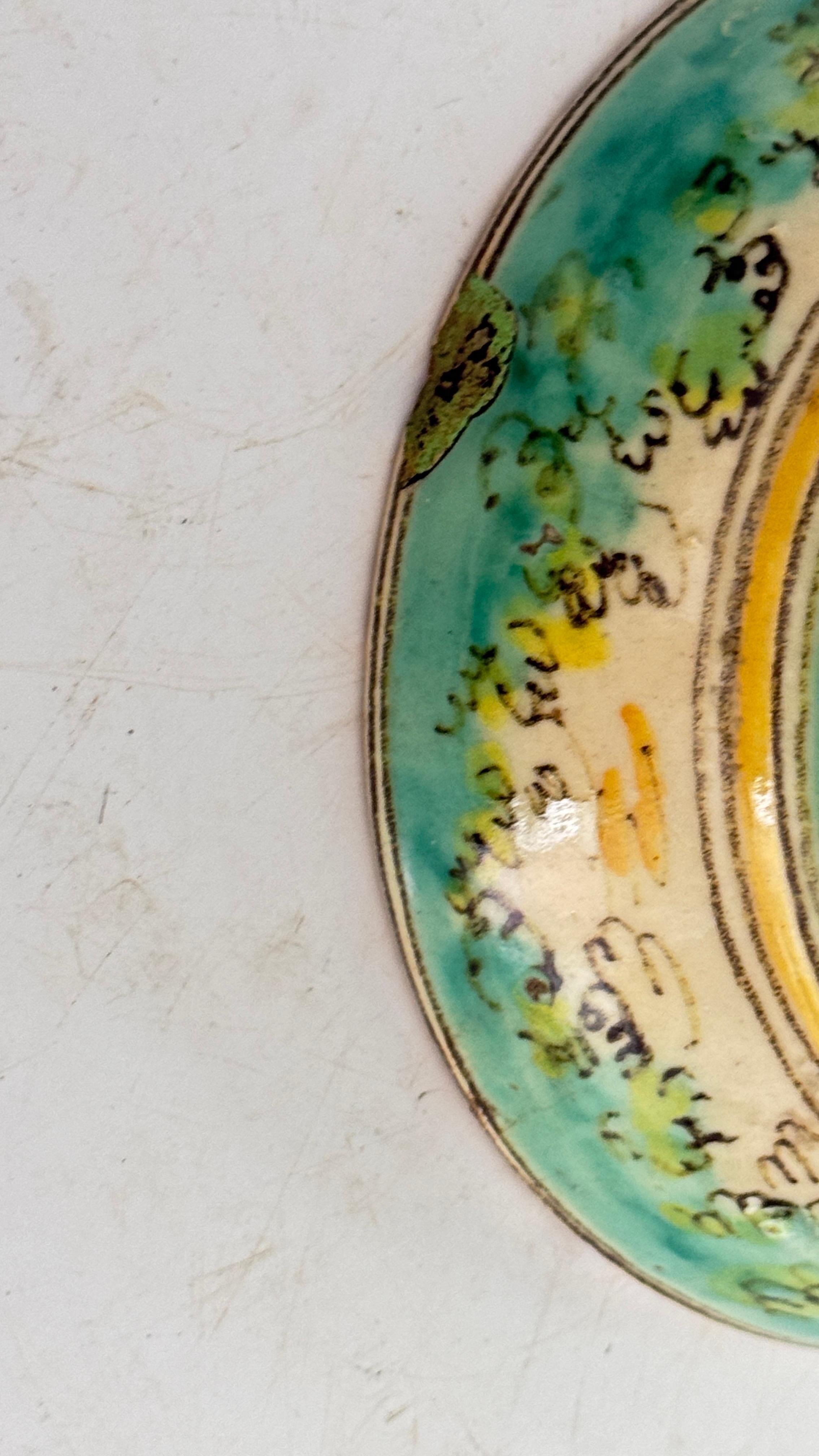 Gran Jarrón de Cerámica Italiana - Verde y Amarillo - Caballero a Caballo - Años 70 Cerámico en venta