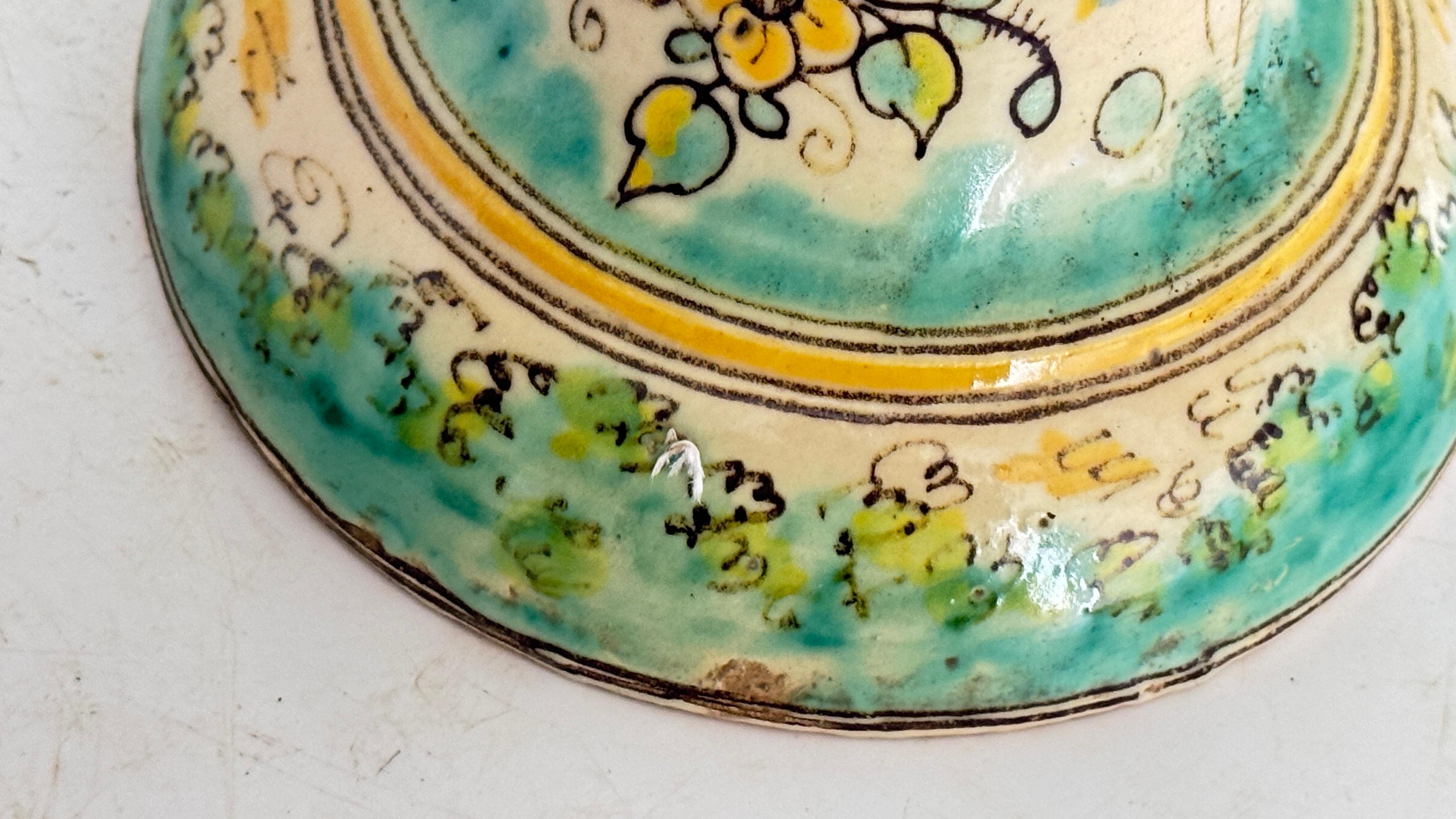 Gran Jarrón de Cerámica Italiana - Verde y Amarillo - Caballero a Caballo - Años 70 en venta 2