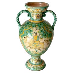 Large Italian Ceramic Vase – Green & Yellow – Knight on Horseback – 1970s