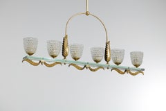Large italian chandelier 50's 6 glass tulip shades by Barovier and Toso