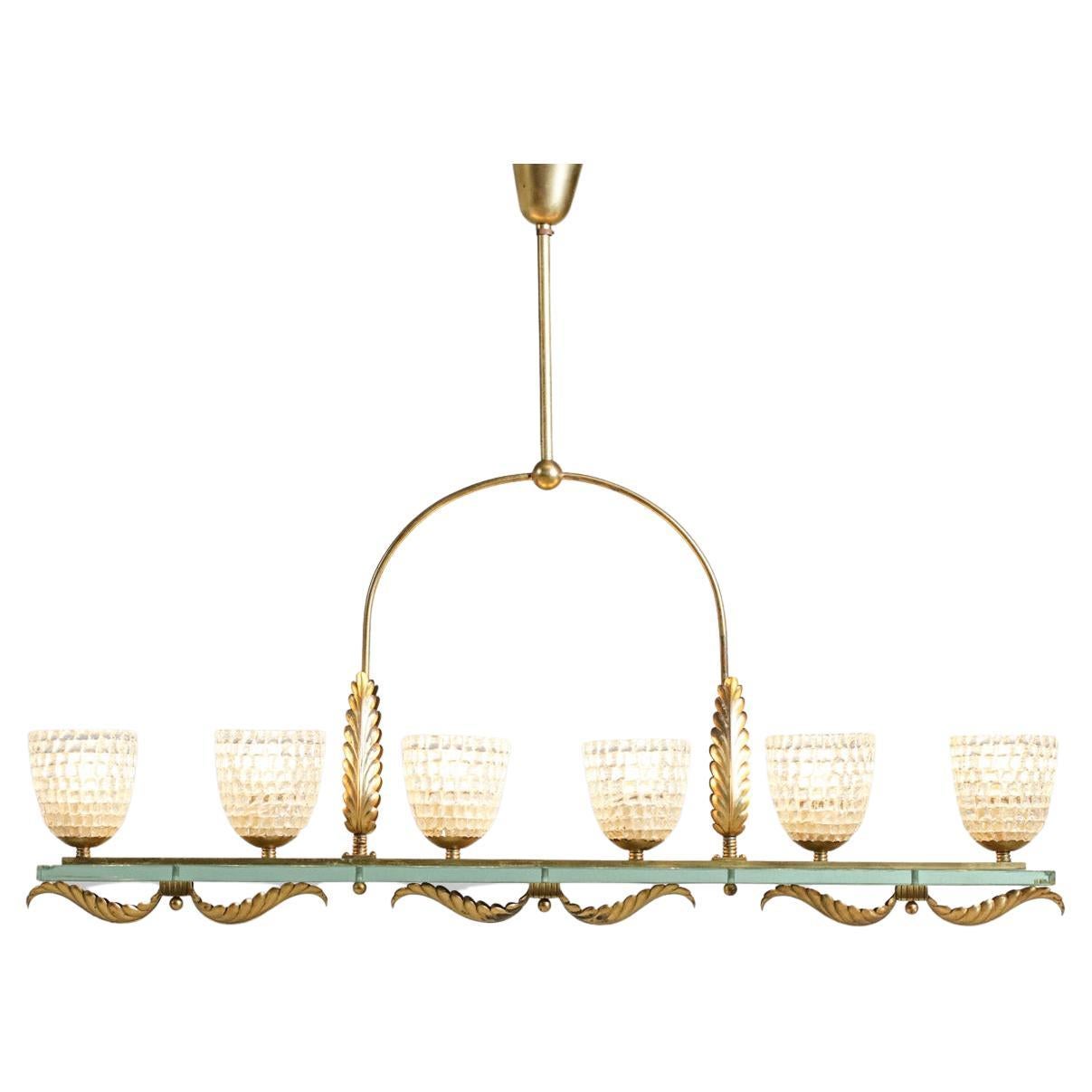 Large italian chandelier 50
s 6 glass tulip shades by Barovier and Toso