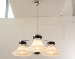 Large Italian Chandelier from 70s Chrome Metal Lamp Opal White Murano Glass