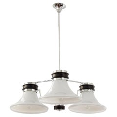 Large Italian Chandelier from 70s Chrome Metal Lamp Opal White Murano Glass