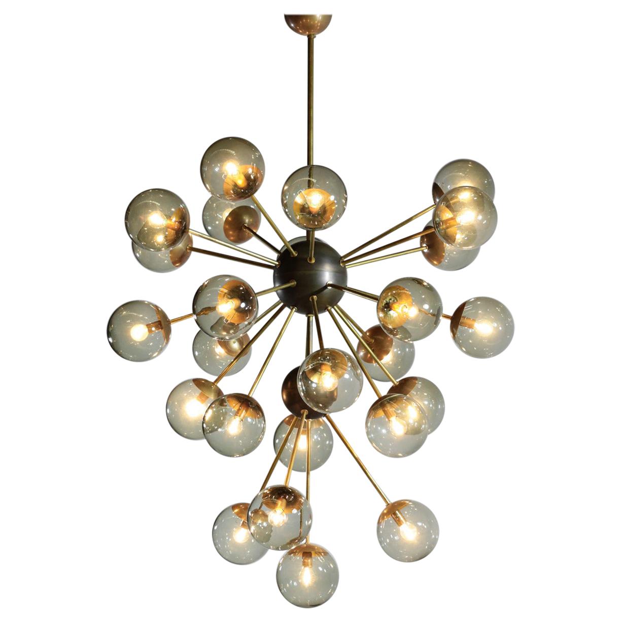 Large Italian Chandelier "Galassia" 25 Smoked Glass Spootnik For Sale
