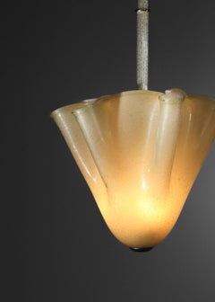 Large Italian chandelier in beige draped Murano glass attributed to Venini