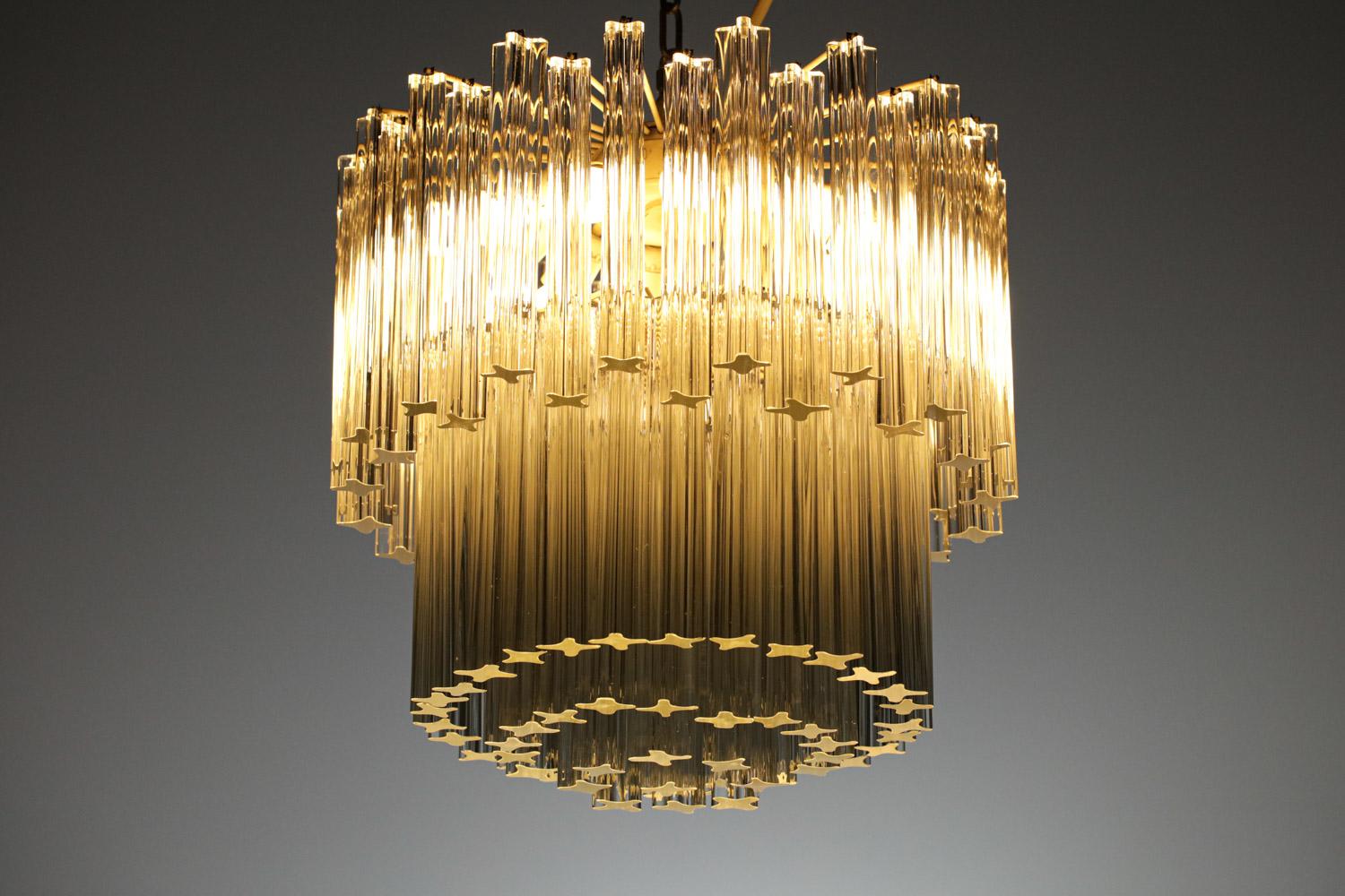 Large Italian Chandelier of the 40s/50s Signed Venini Murano Pendants For Sale 4