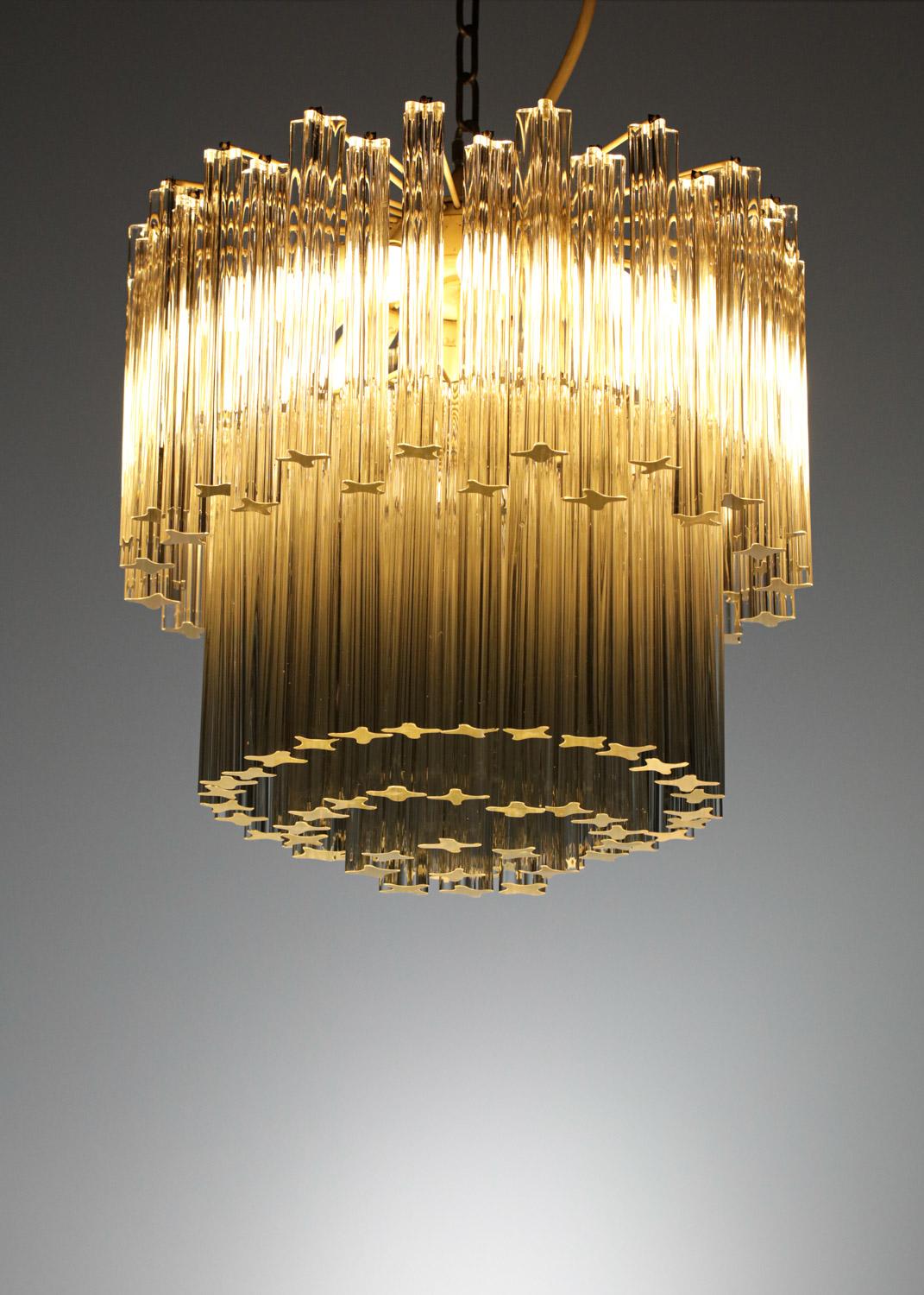 Large Italian Chandelier of the 40s/50s Signed Venini Murano Pendants For Sale 5