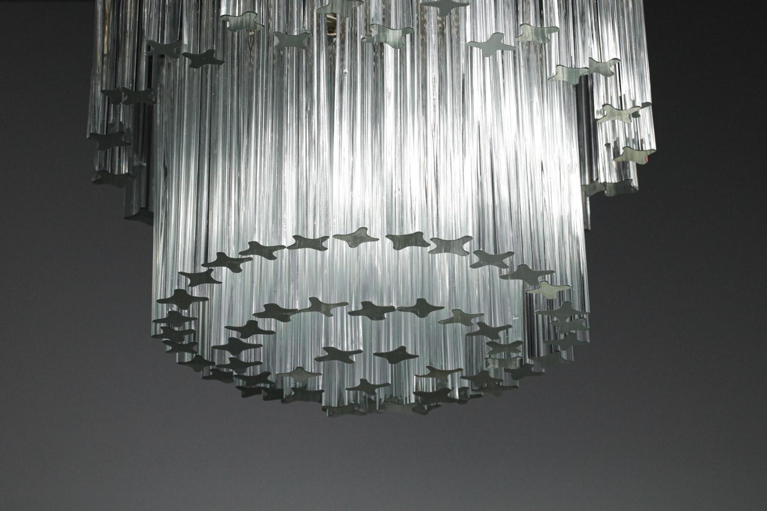 Large Italian Chandelier of the 40s/50s Signed Venini Murano Pendants For Sale 6
