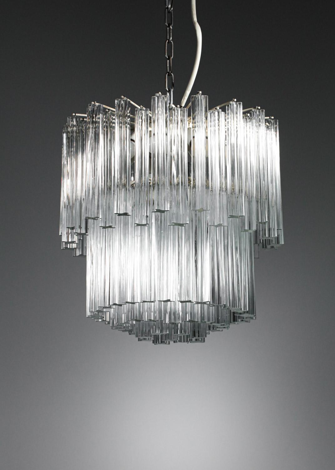 Large Italian Chandelier of the 40s/50s Signed Venini Murano Pendants For Sale 7