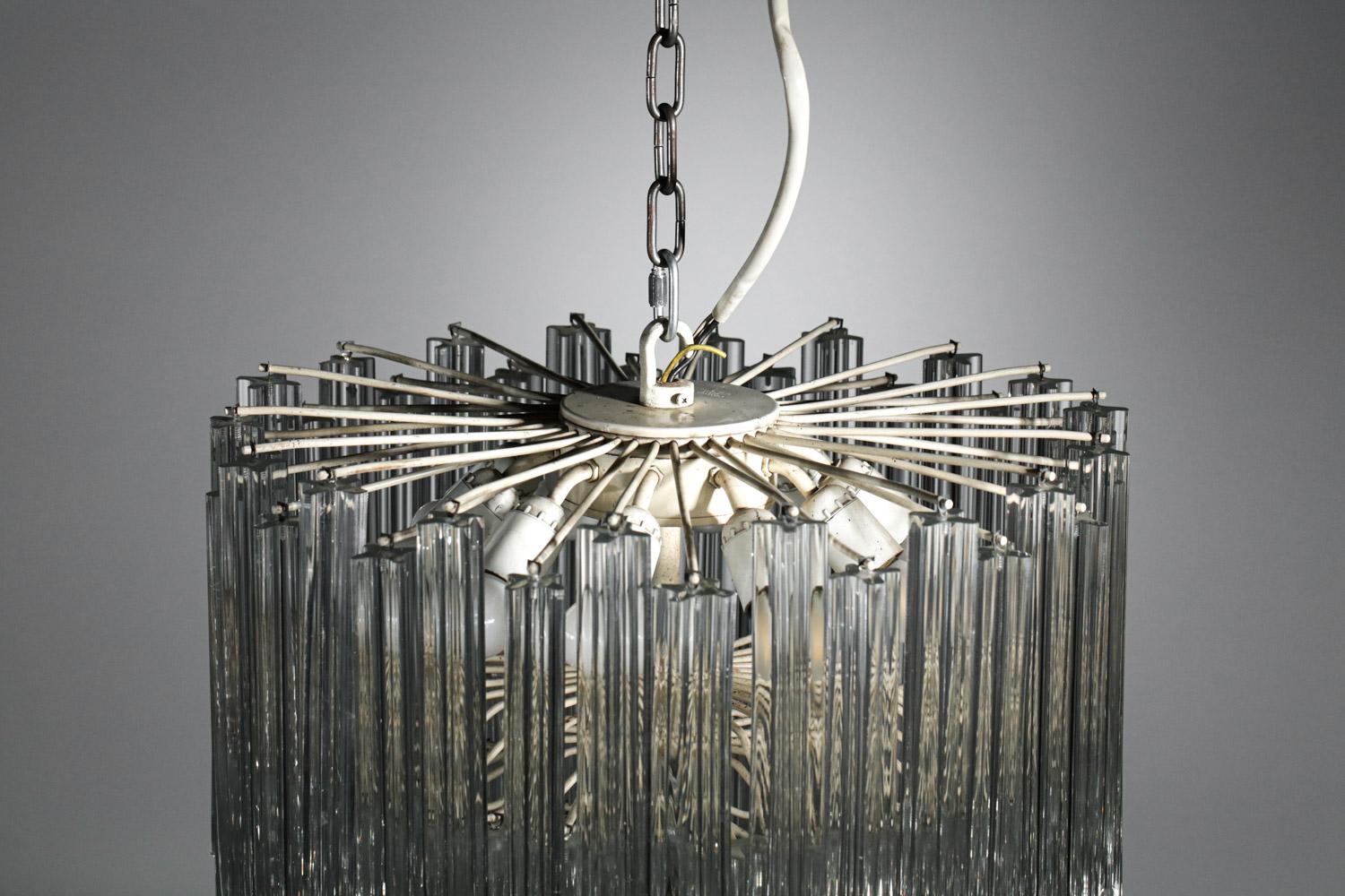 Large Italian Chandelier of the 40s/50s Signed Venini Murano Pendants For Sale 8