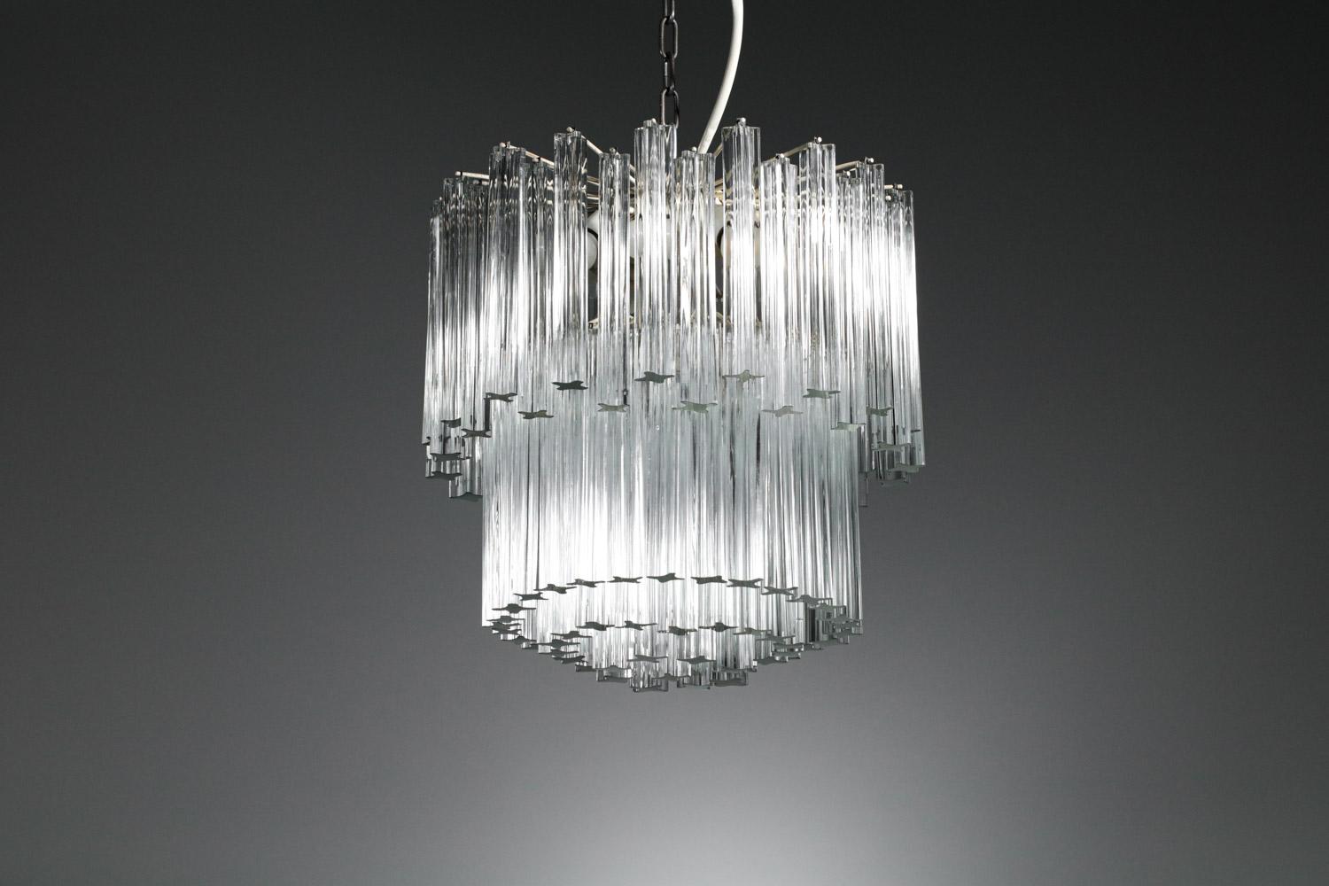 Large Italian Chandelier of the 40s/50s Signed Venini Murano Pendants For Sale 9