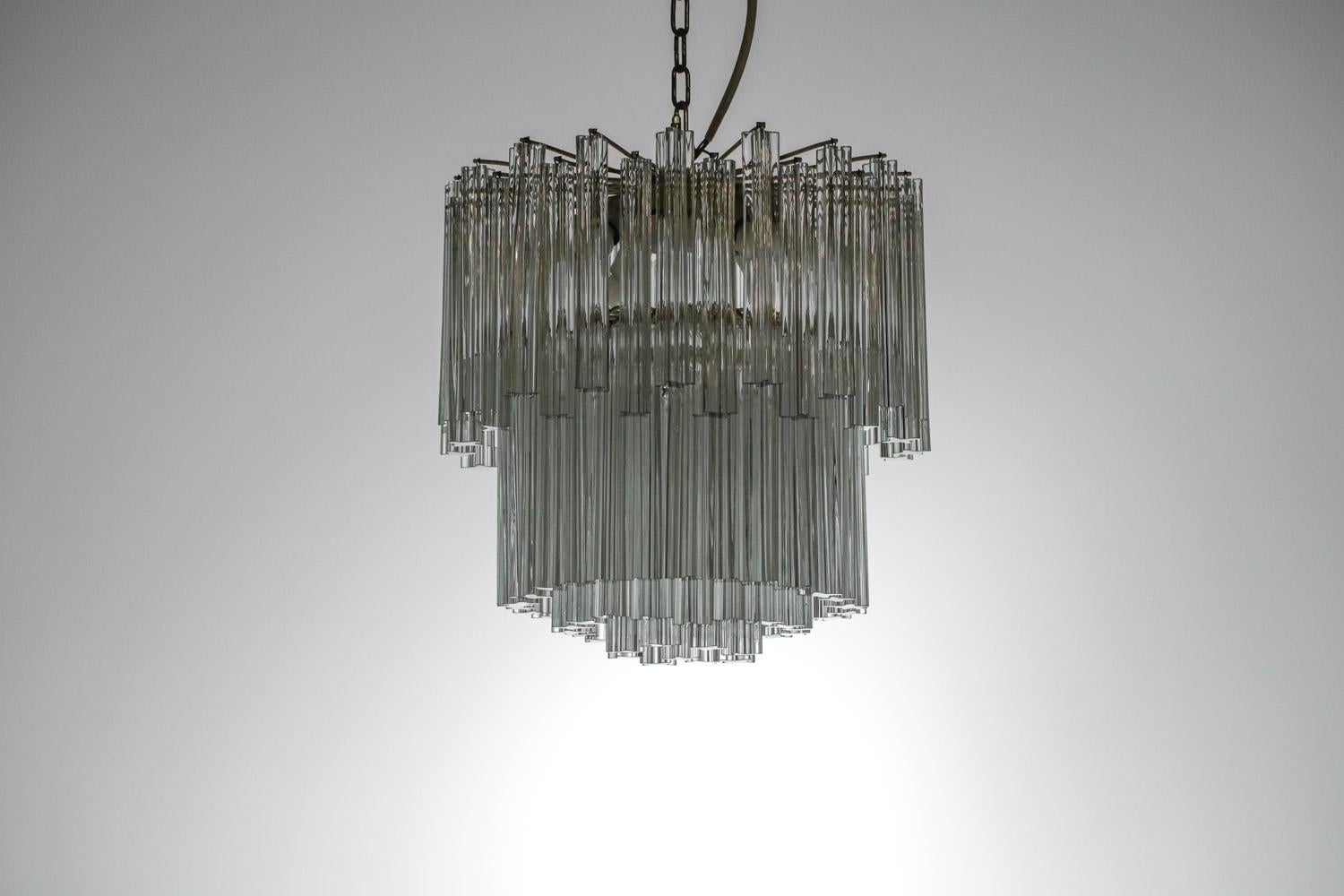 Large Italian Chandelier of the 40s/50s Signed Venini Murano Pendants For Sale 10