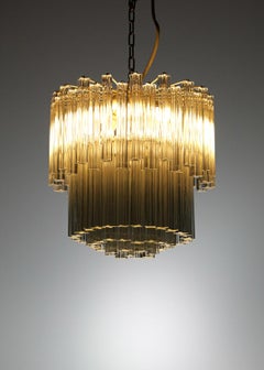 Large Italian Chandelier of the 40s/50s Signed Venini Murano Pendants