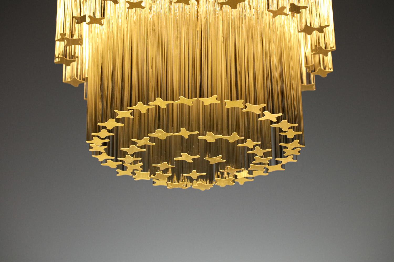 Mid-Century Modern Large Italian Chandelier of the 40s/50s Signed Venini Murano Pendants For Sale